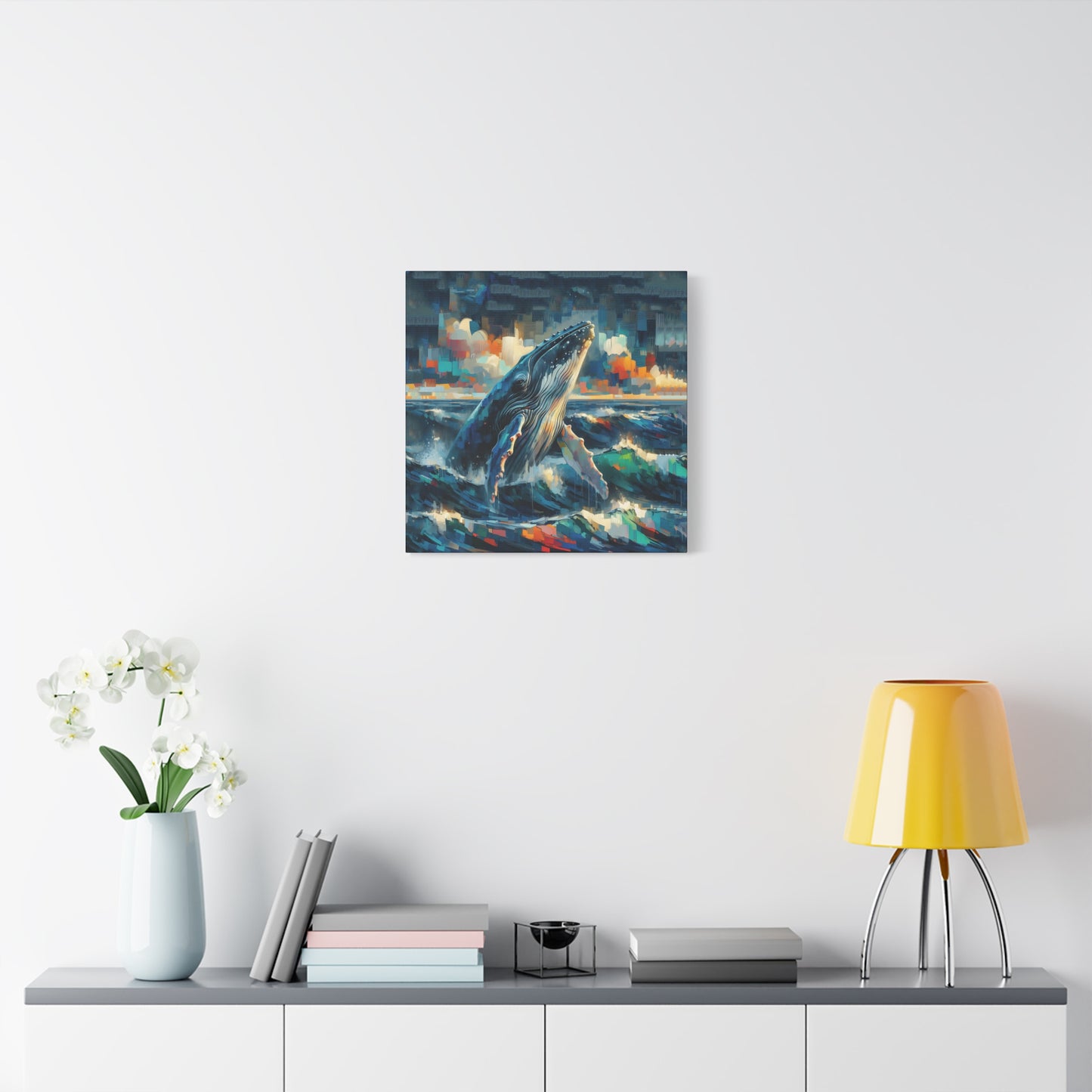 Humpback Breaching Expressionist Canvas Art Print