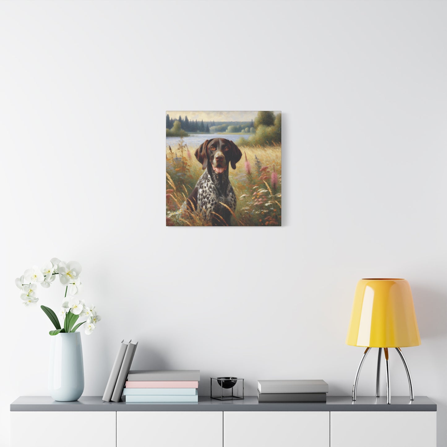 German Shorthaired Pointer by Lake, Canvas Wall Art in Impressionist Style