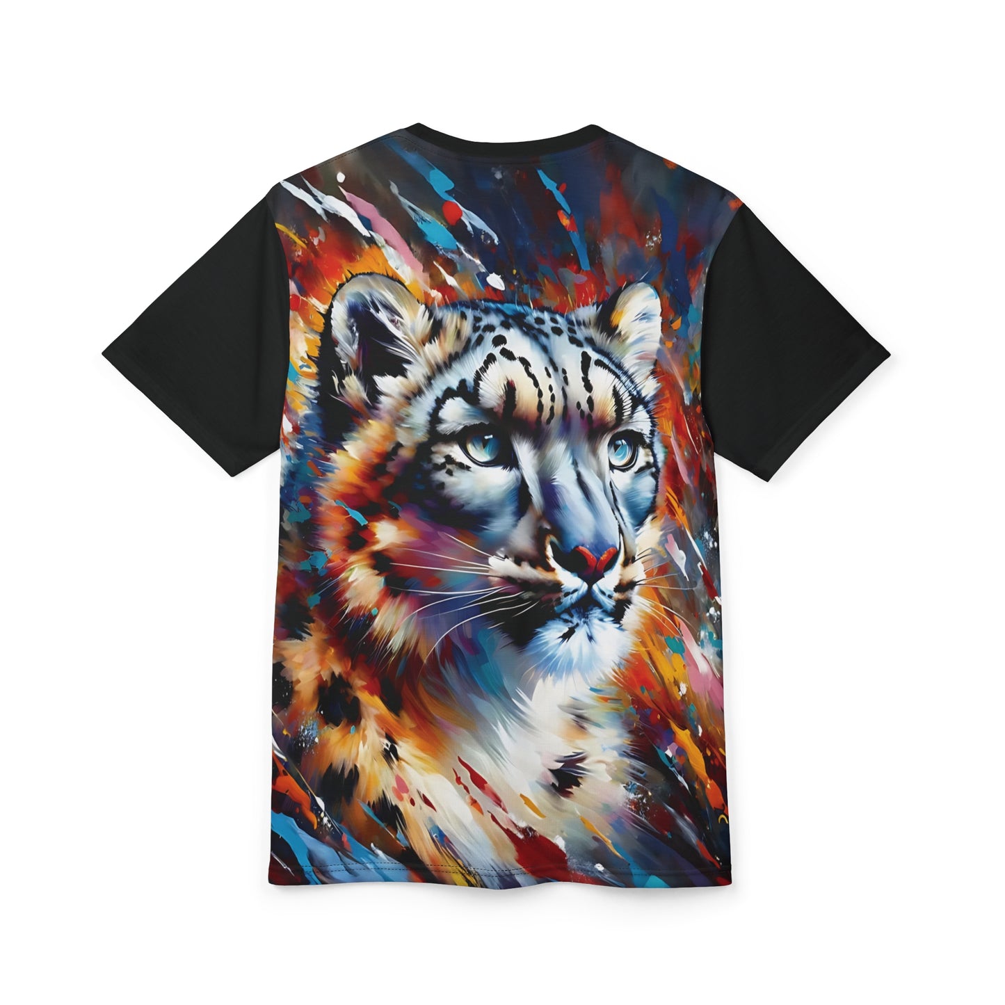 Colorful Snow Leopard Vibrant Art Tee | Colorful Unisex Cut & Sew T-Shirt, Wildlife Apparel, Unique Graphic Tee, Birthday Gift