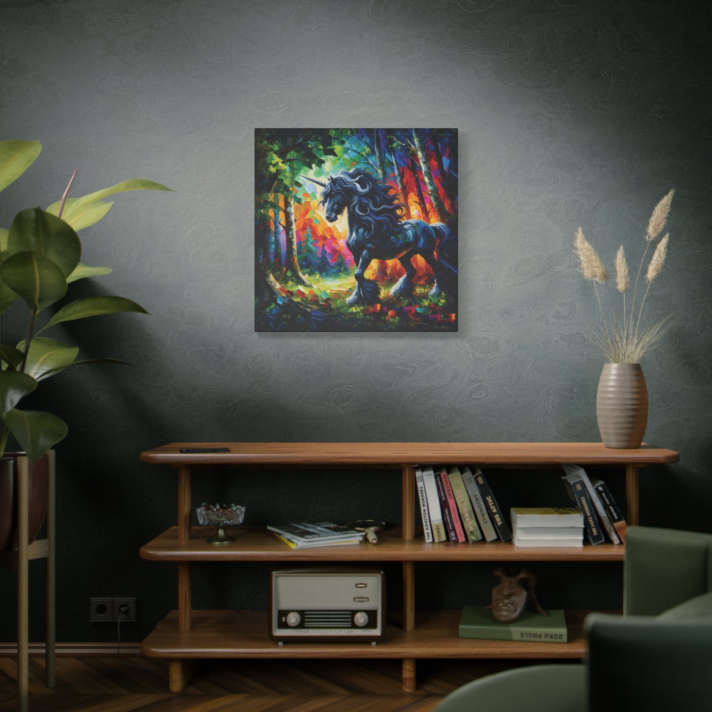Black Unicorn Stallion Canvas Print - Modern Impressionist Art