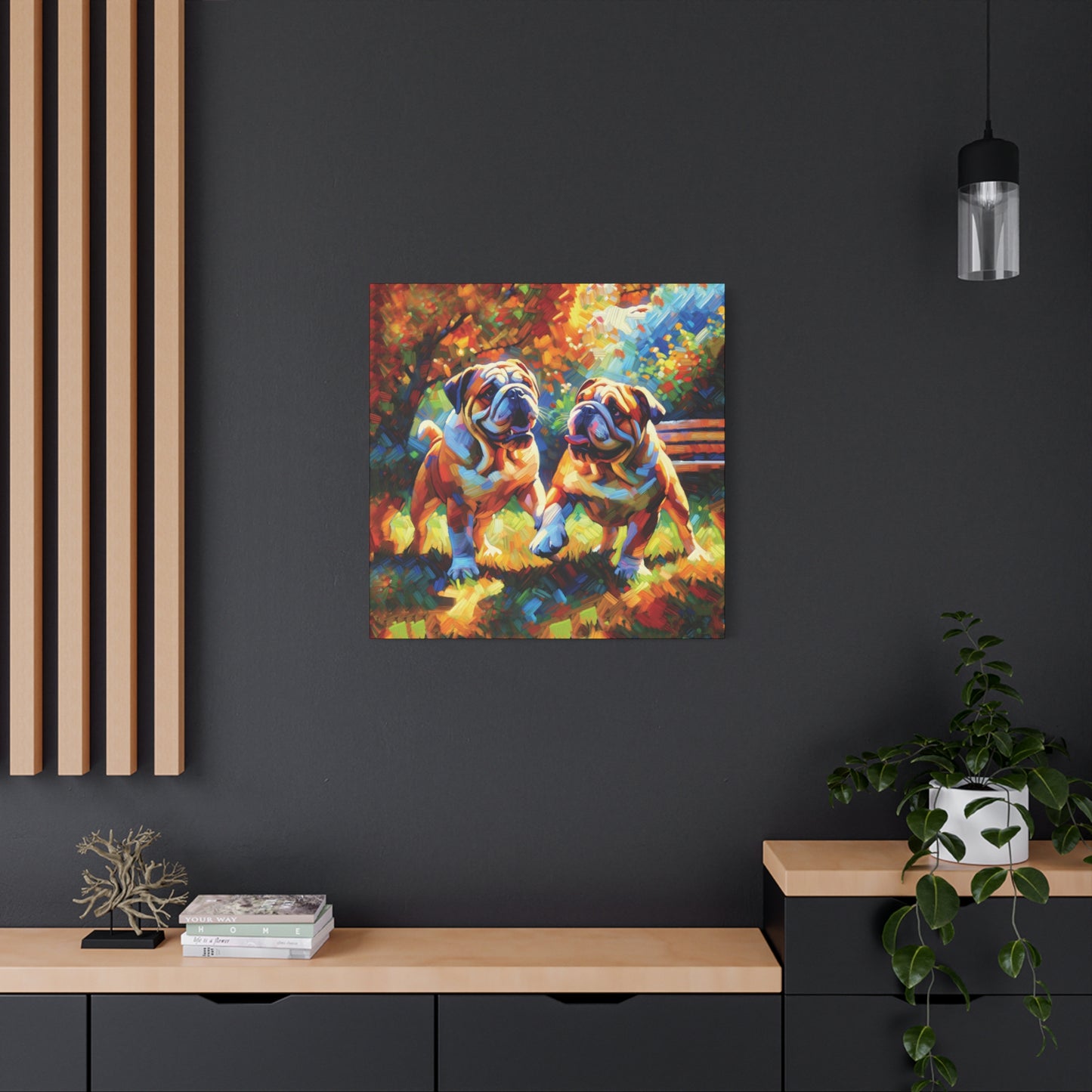 Playful Bulldogs Expressionist Canvas Art Print
