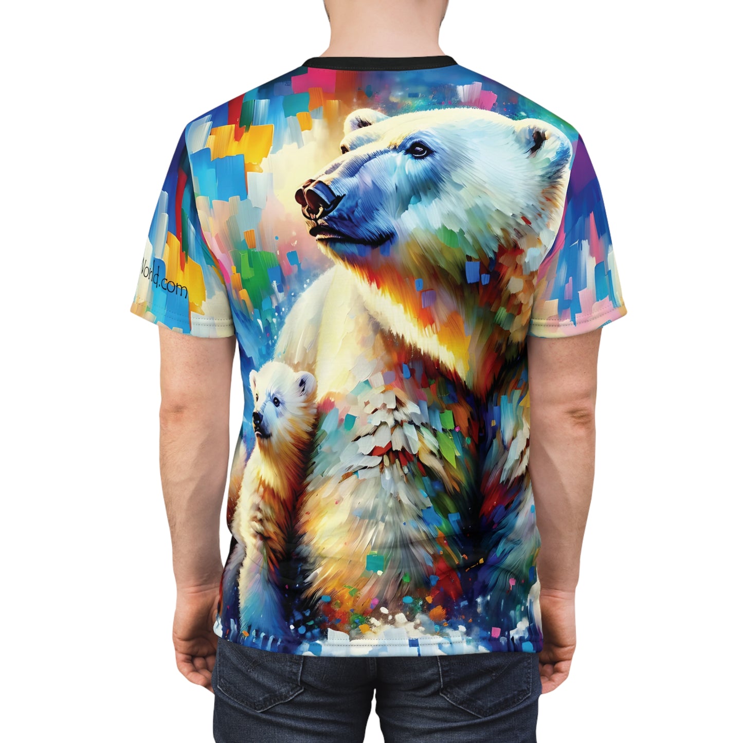 Polar Bear with Cub Vibrant Art Tee | Colorful Unisex Cut & Sew T-Shirt, Wildlife Apparel, Unique Graphic Tee, Birthday Gift
