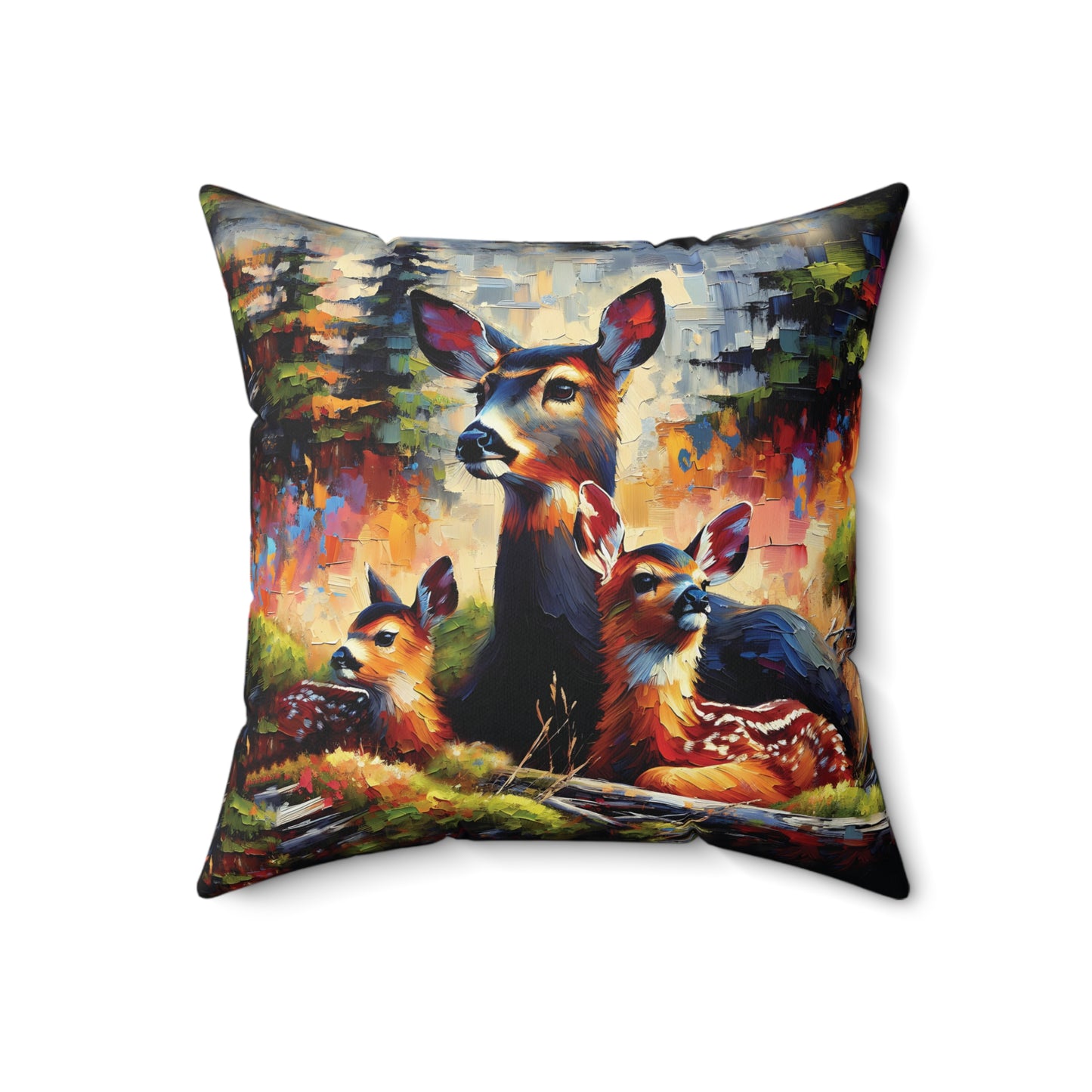 Black Tail Doe with Fawns - Square Throw Pillows