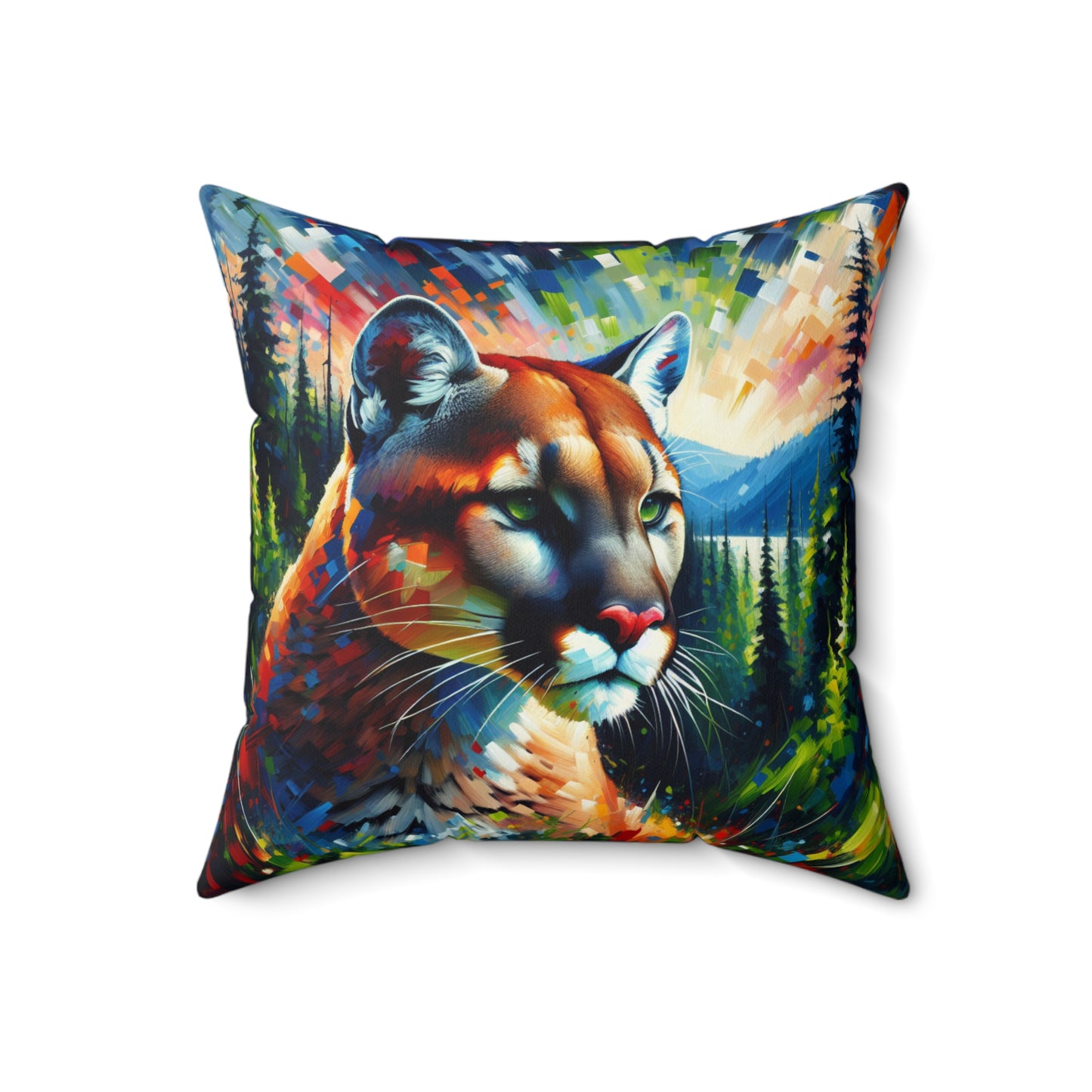 Lake Crescent Cougar - Square Throw Pillows
