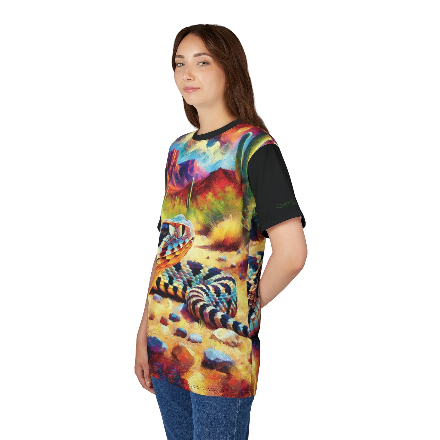 Desert Rattlesnake Vibrant Art Tee | Colorful Unisex Cut & Sew T-Shirt, Wildlife Apparel, Unique Graphic Tee, Birthday Gift