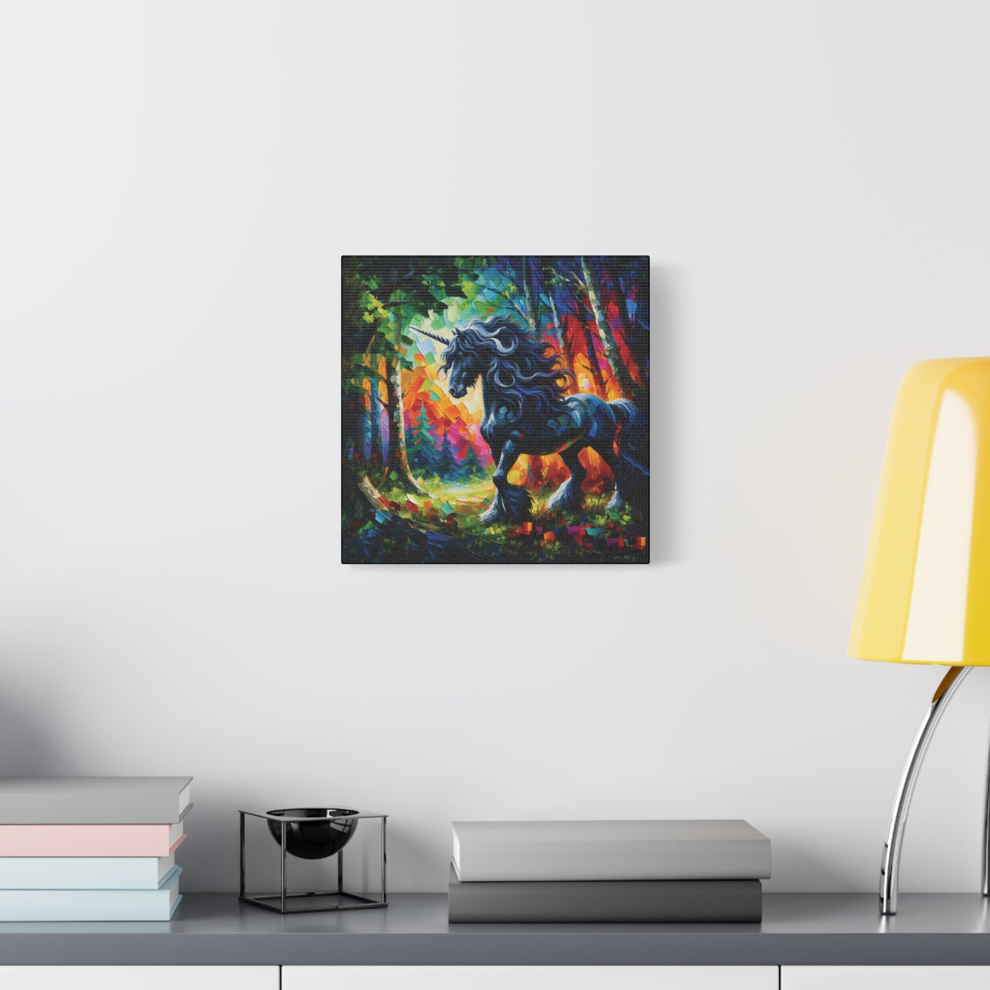 Black Unicorn Stallion Canvas Print - Modern Impressionist Art