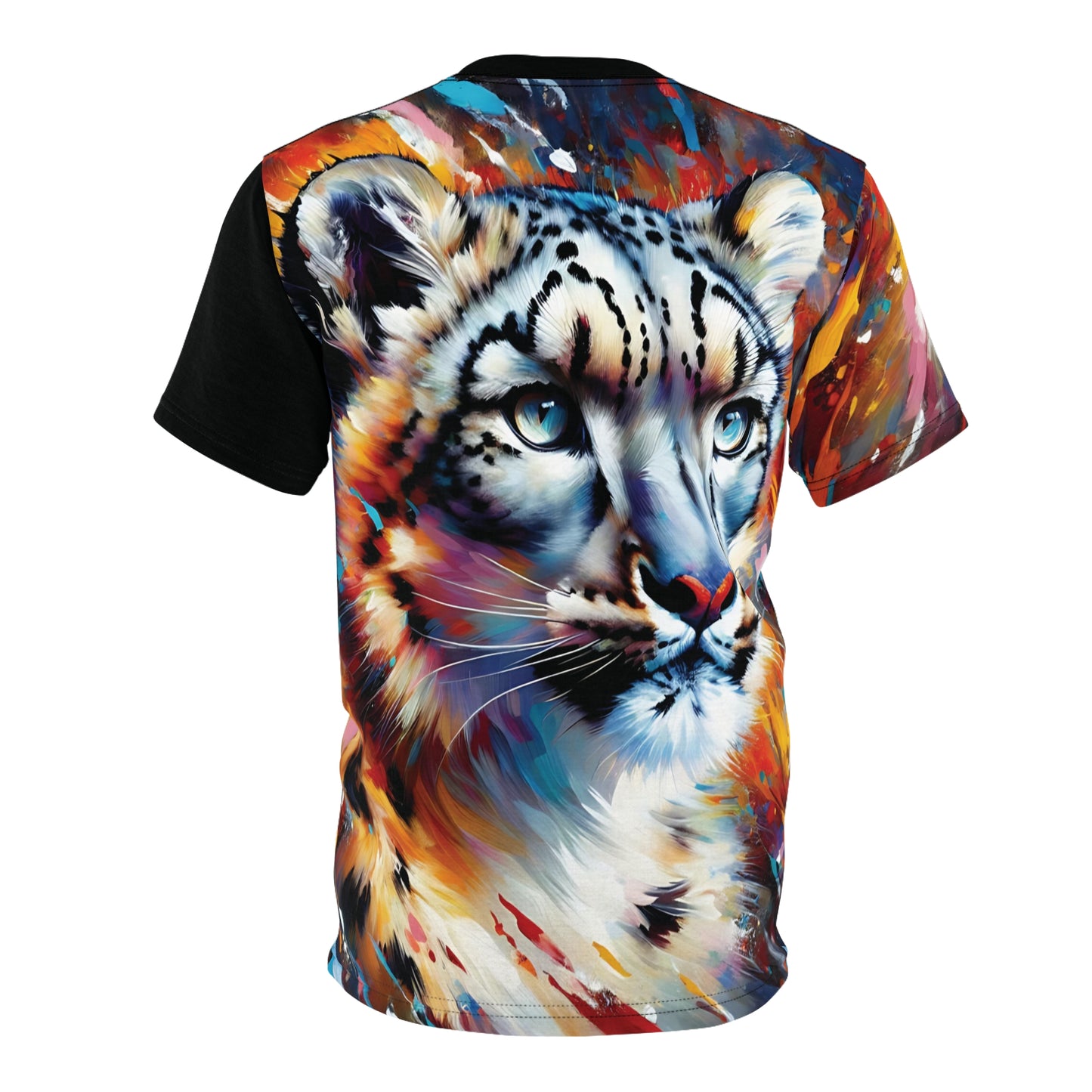 Colorful Snow Leopard Vibrant Art Tee | Colorful Unisex Cut & Sew T-Shirt, Wildlife Apparel, Unique Graphic Tee, Birthday Gift