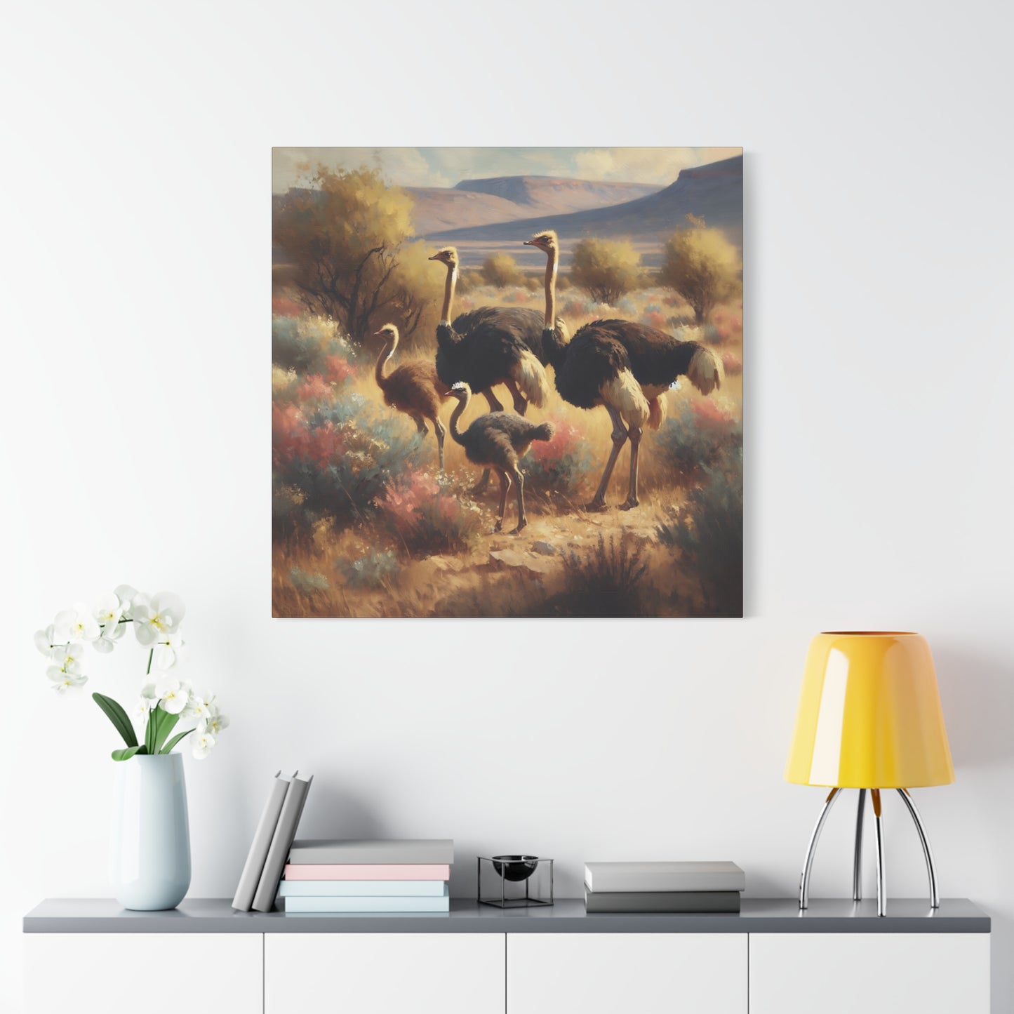 Ostrich Flock Impressionist Canvas Wall Art