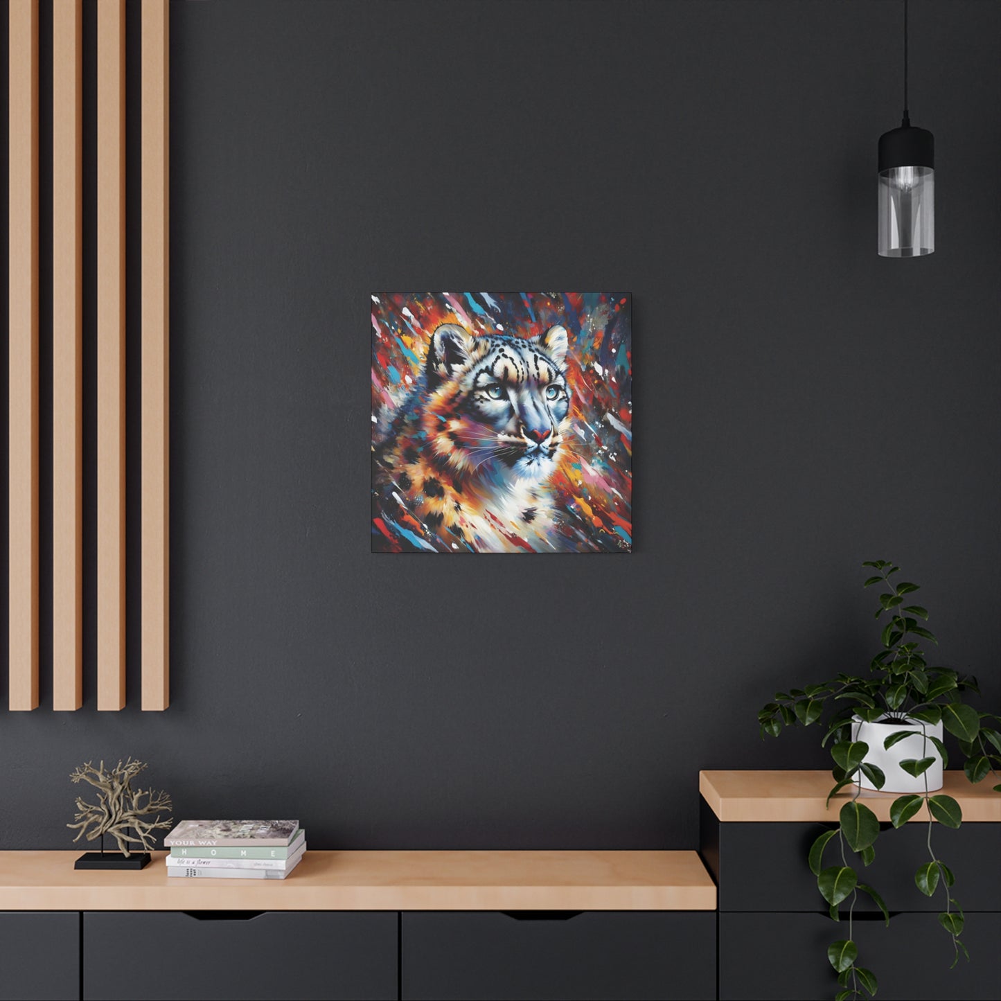 Colorful Snow Leopard Expressionist Canvas Wall Art