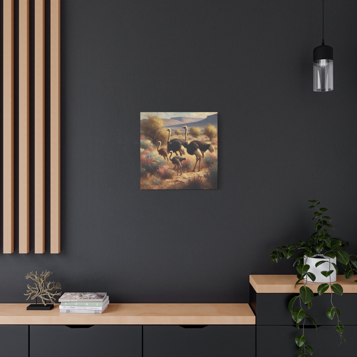 Ostrich Flock Impressionist Canvas Wall Art