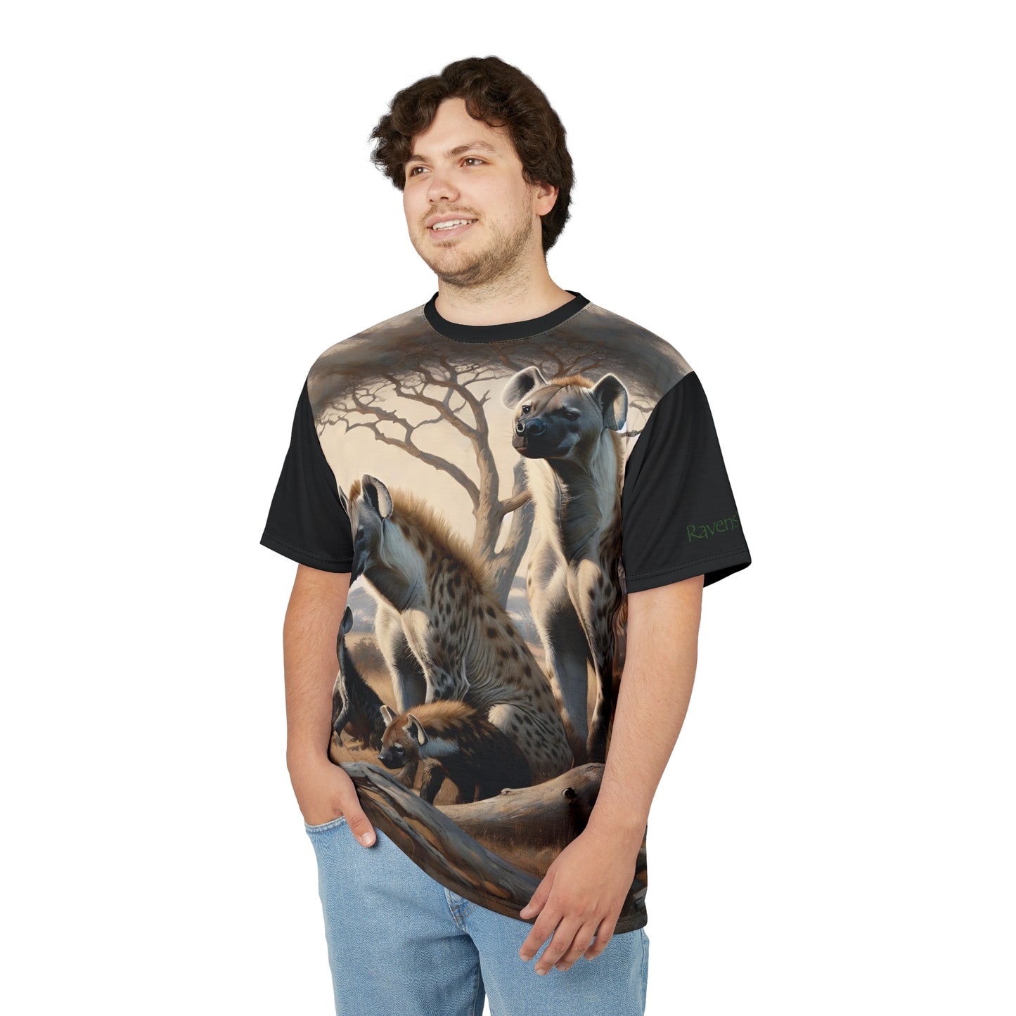 Hyena Family Art Tee | Unisex Cut & Sew T-Shirt, Wildlife Apparel, Unique Graphic Tee, Birthday Gift