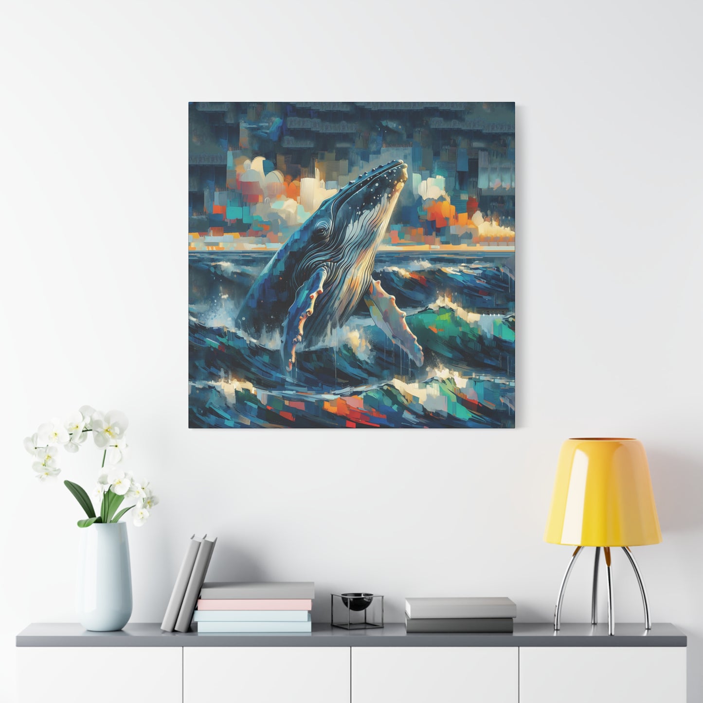 Humpback Breaching Expressionist Canvas Art Print