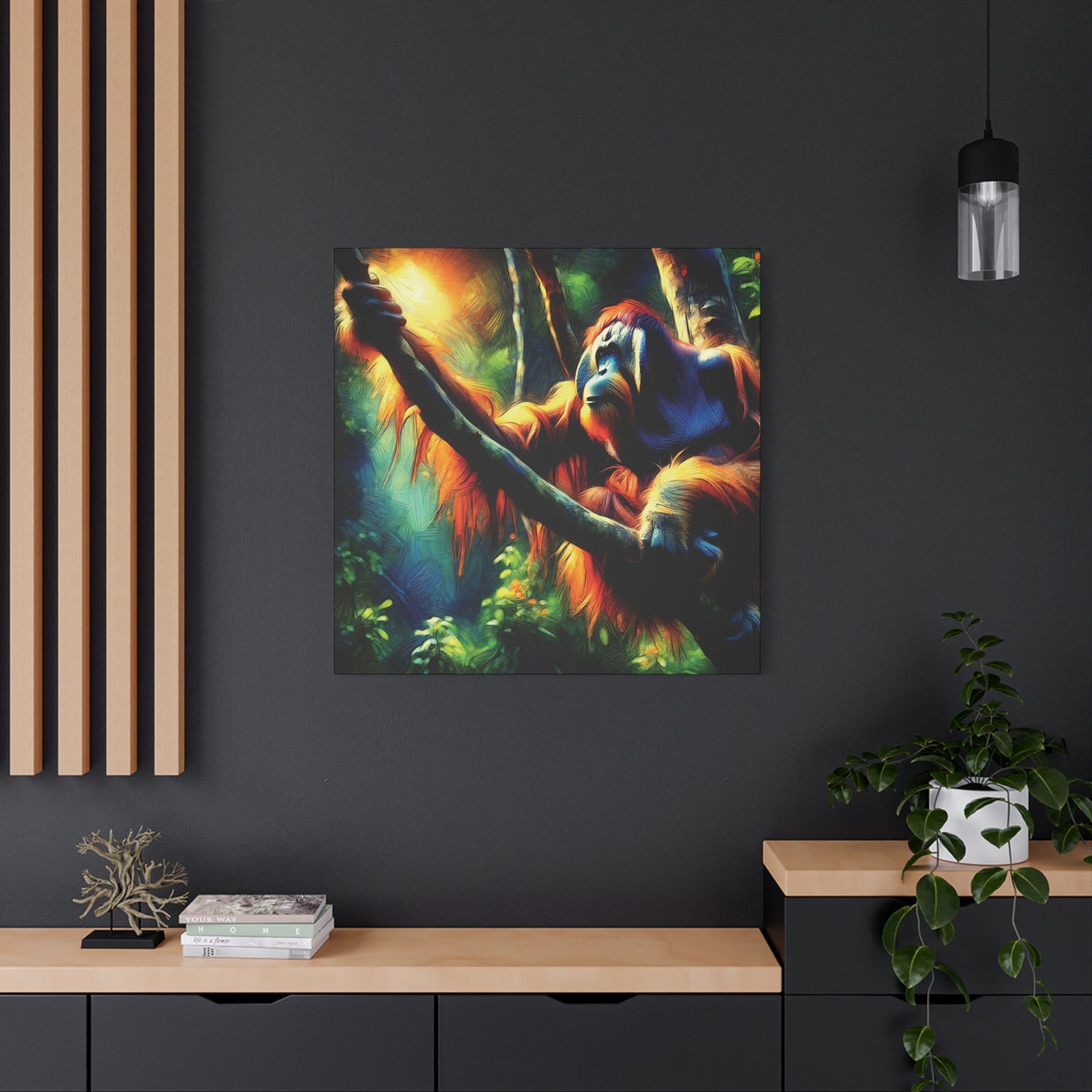 Orangutan in Tree Expressionist Canvas Art Print
