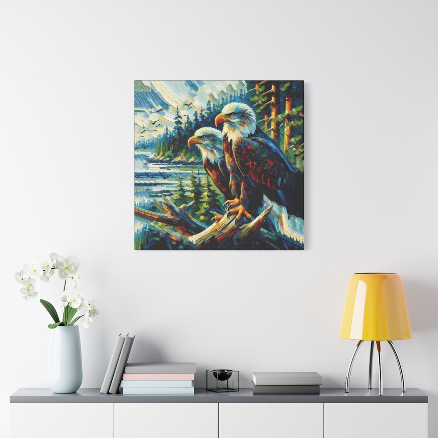 Eagle Pair Near Shore Impressionist Canvas Art Print