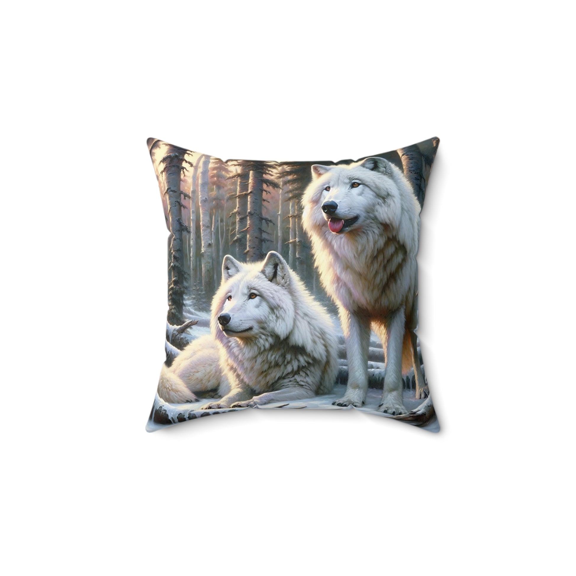 Pillow with two wolves in a forest design