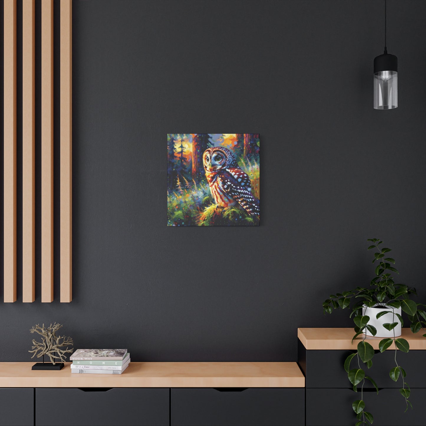 Barred Owl at Sunset Impressionist Canvas Art Print