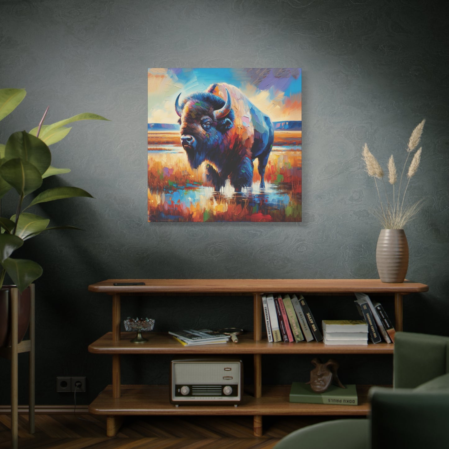 Lone Bison After Rain Impressionist Canvas Art Print