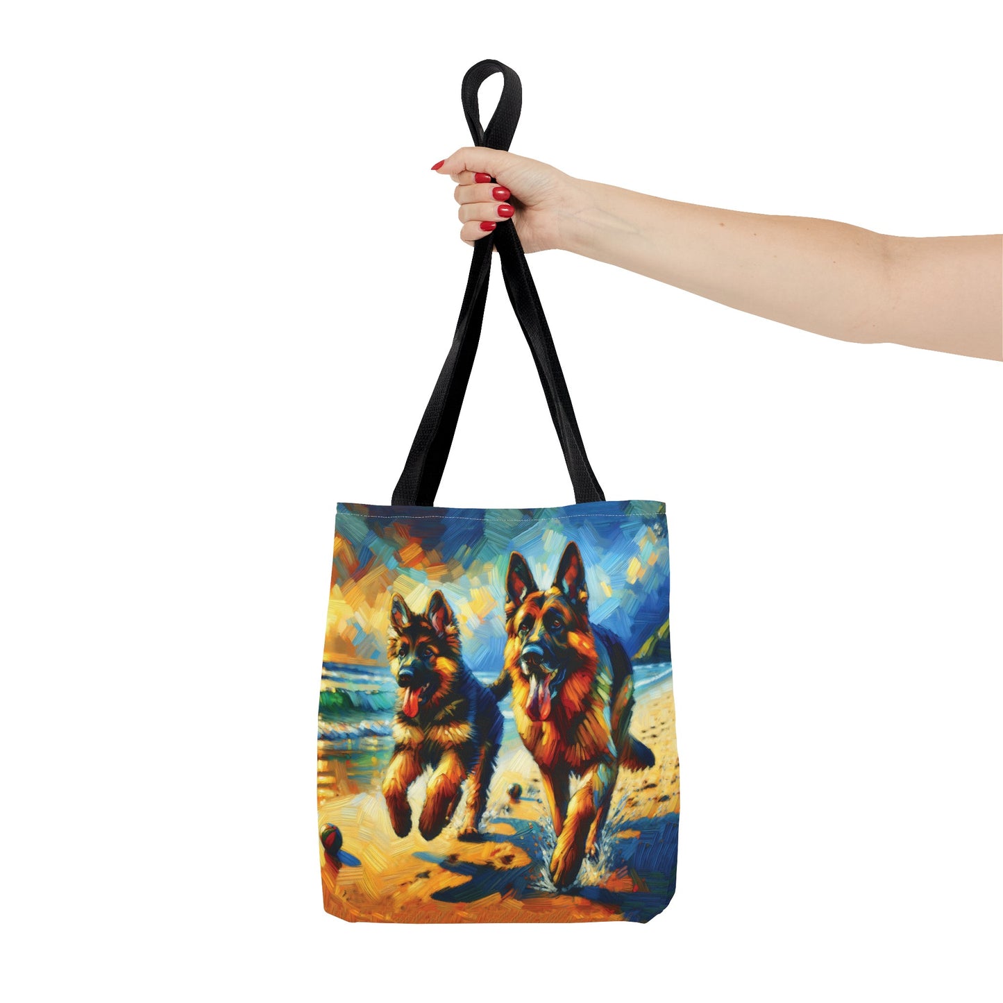 German Shepherd and Pup on Beach - Tote Bag