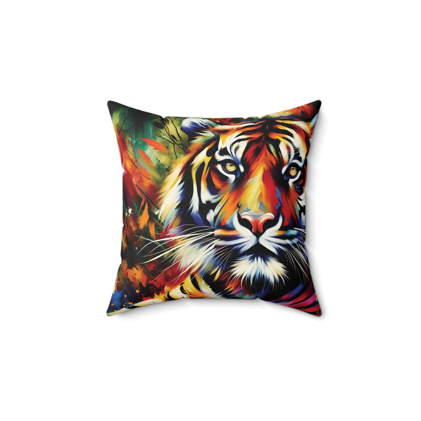 Tiger Pillow - Tiger Portrait in Bright Colors on Faux Suede Pillow