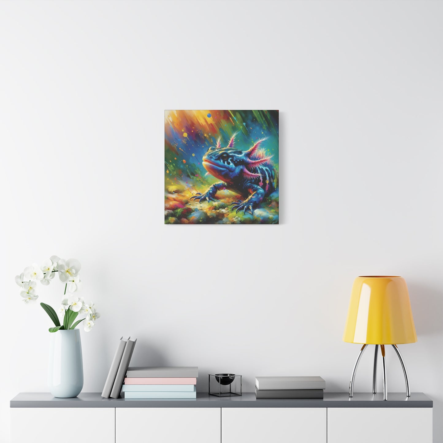 Axolotl Expressionist Art on Square Canvas