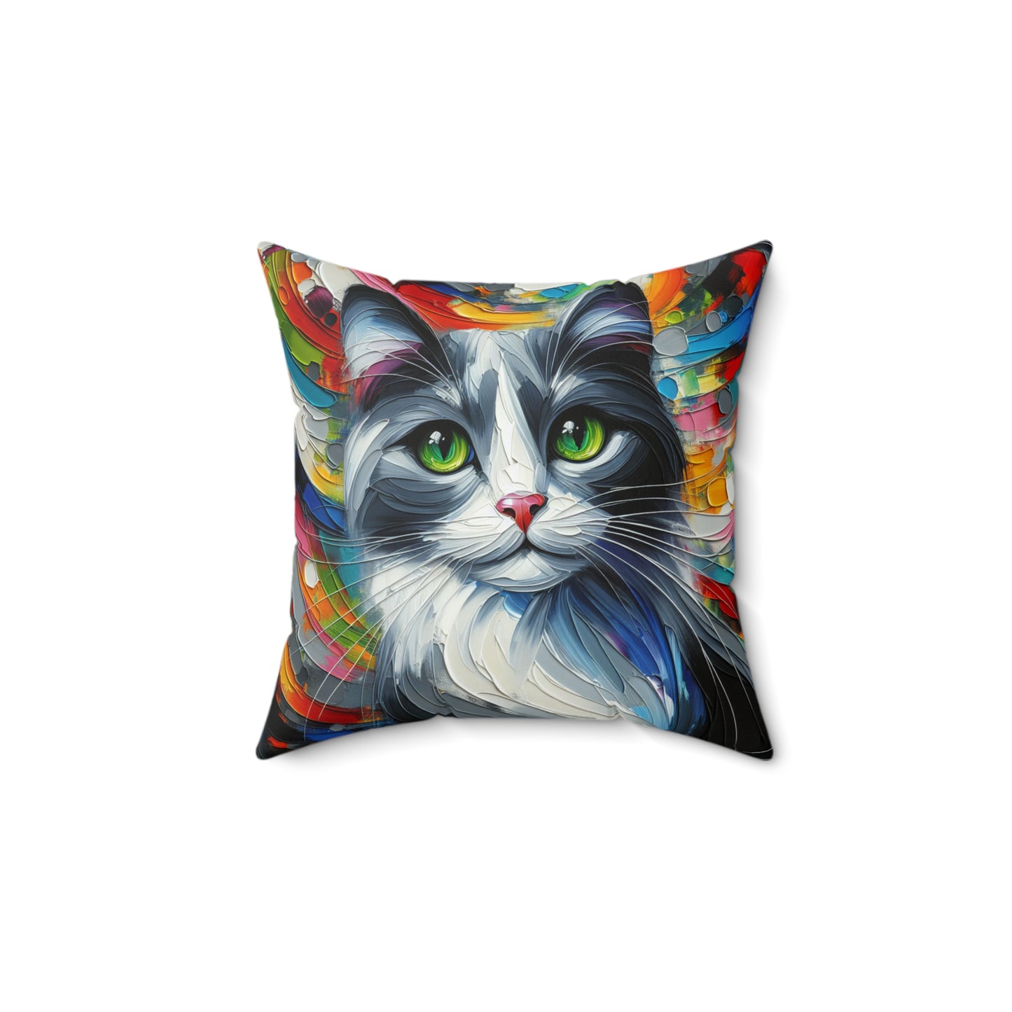 Grey and White Cat - Square Throw Pillows