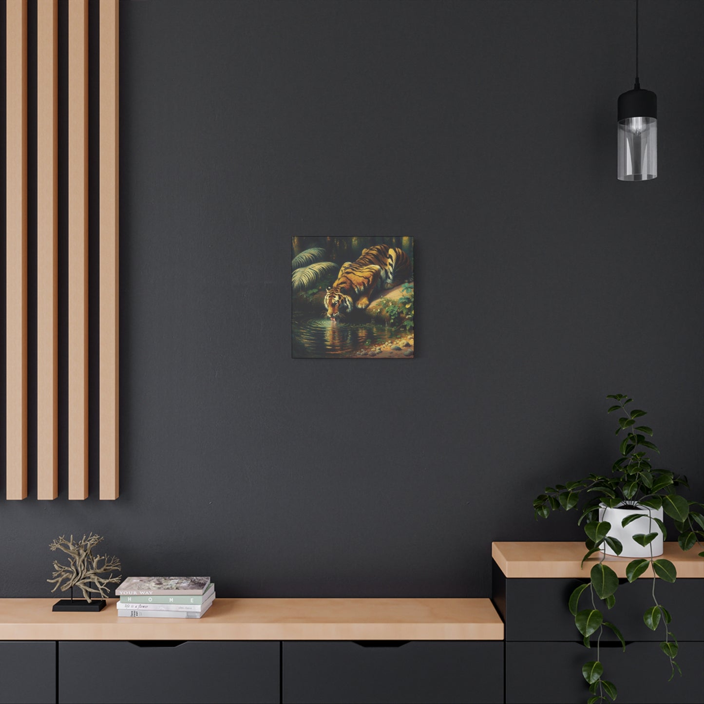 Tiger Drinking Impressionist Canvas Art Print