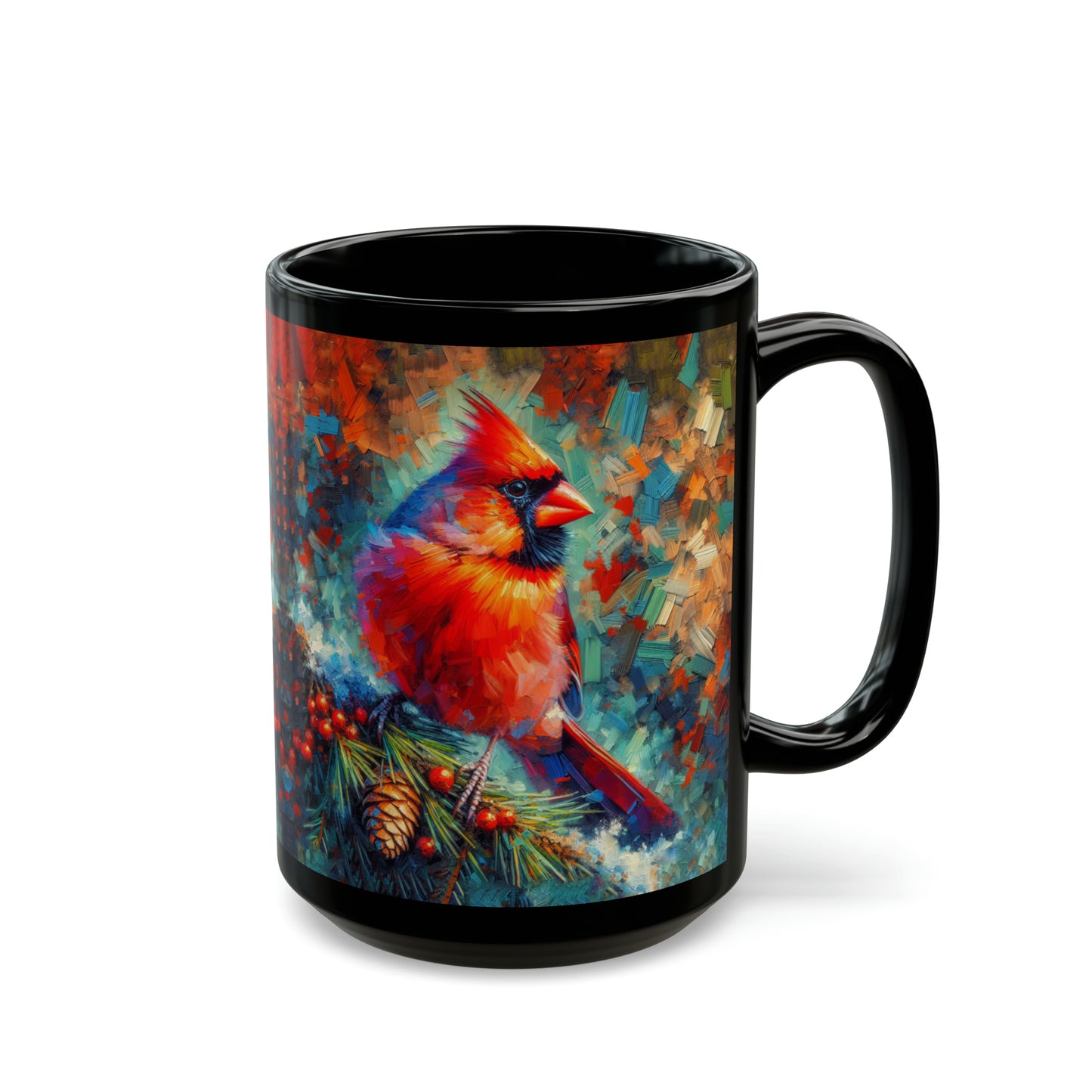 Cardinal with Berries - Black Mugs (11oz, 15oz)