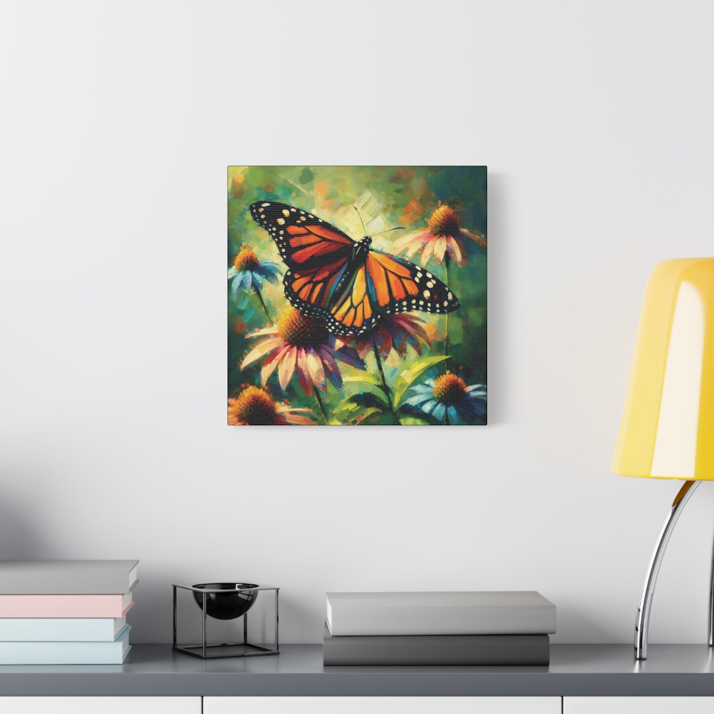 Butterfly Canvas Wall Art - Monarch Butterfly with Echinacea