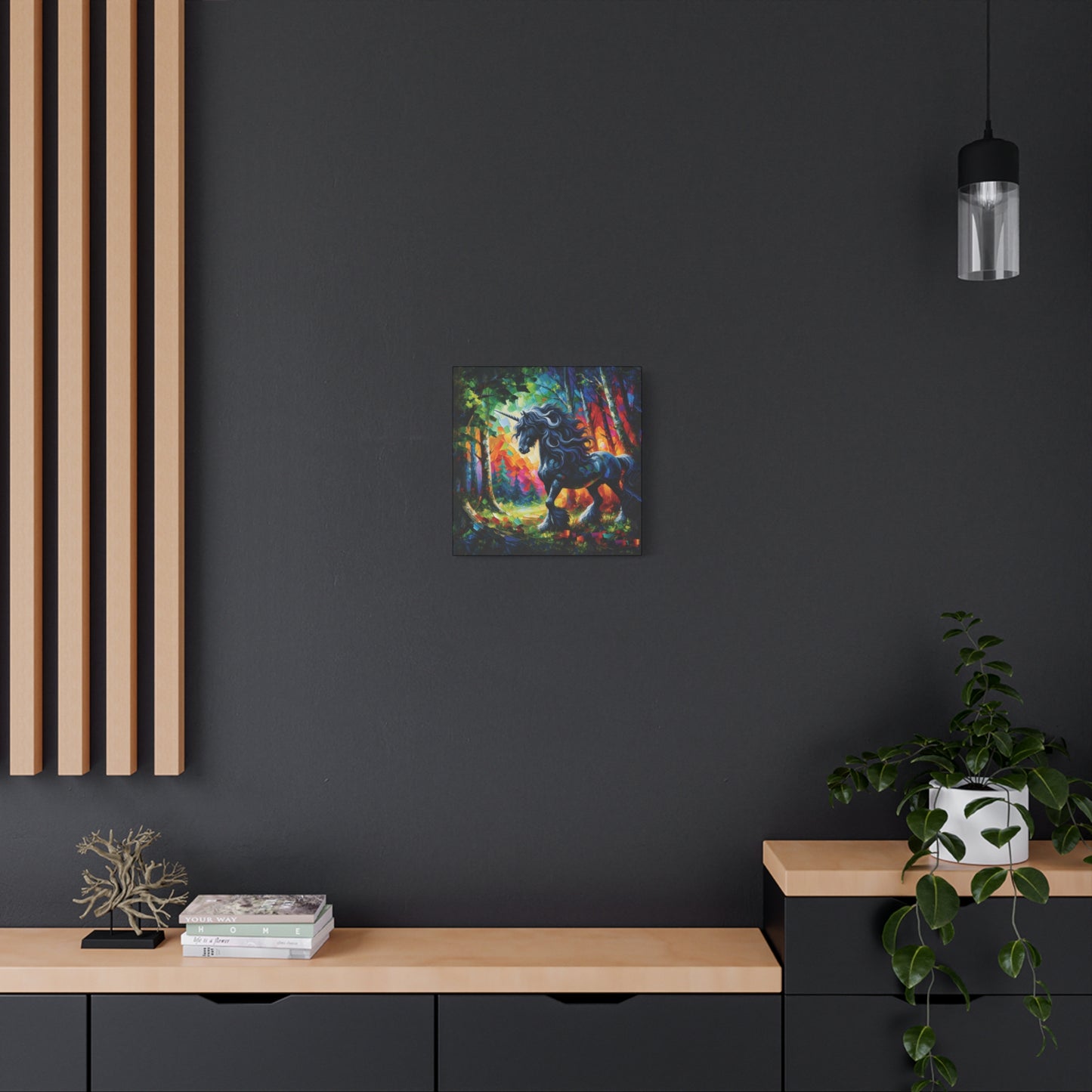 Black Unicorn Stallion Canvas Print - Modern Impressionist Art