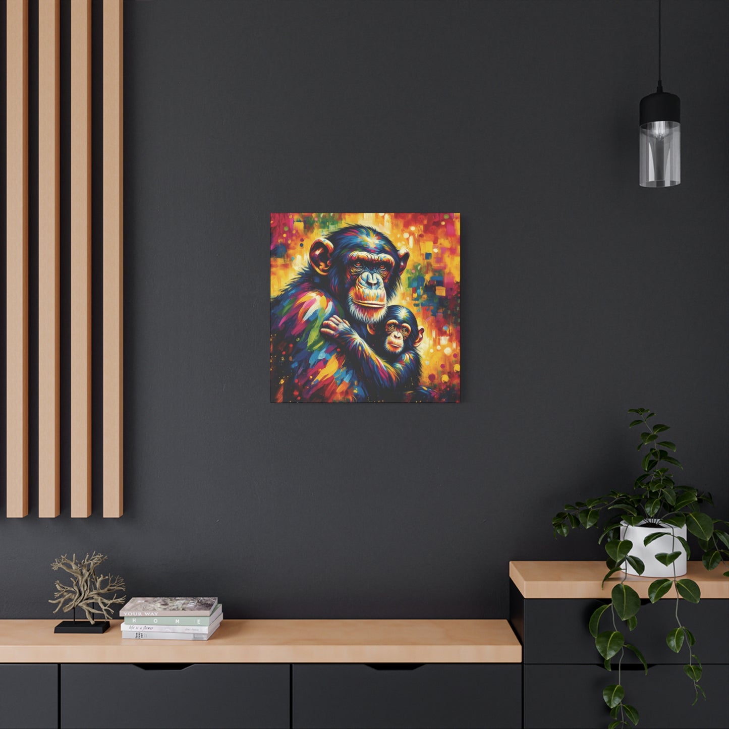 Chimpanzee with Baby Expressionist Canvas Art Print