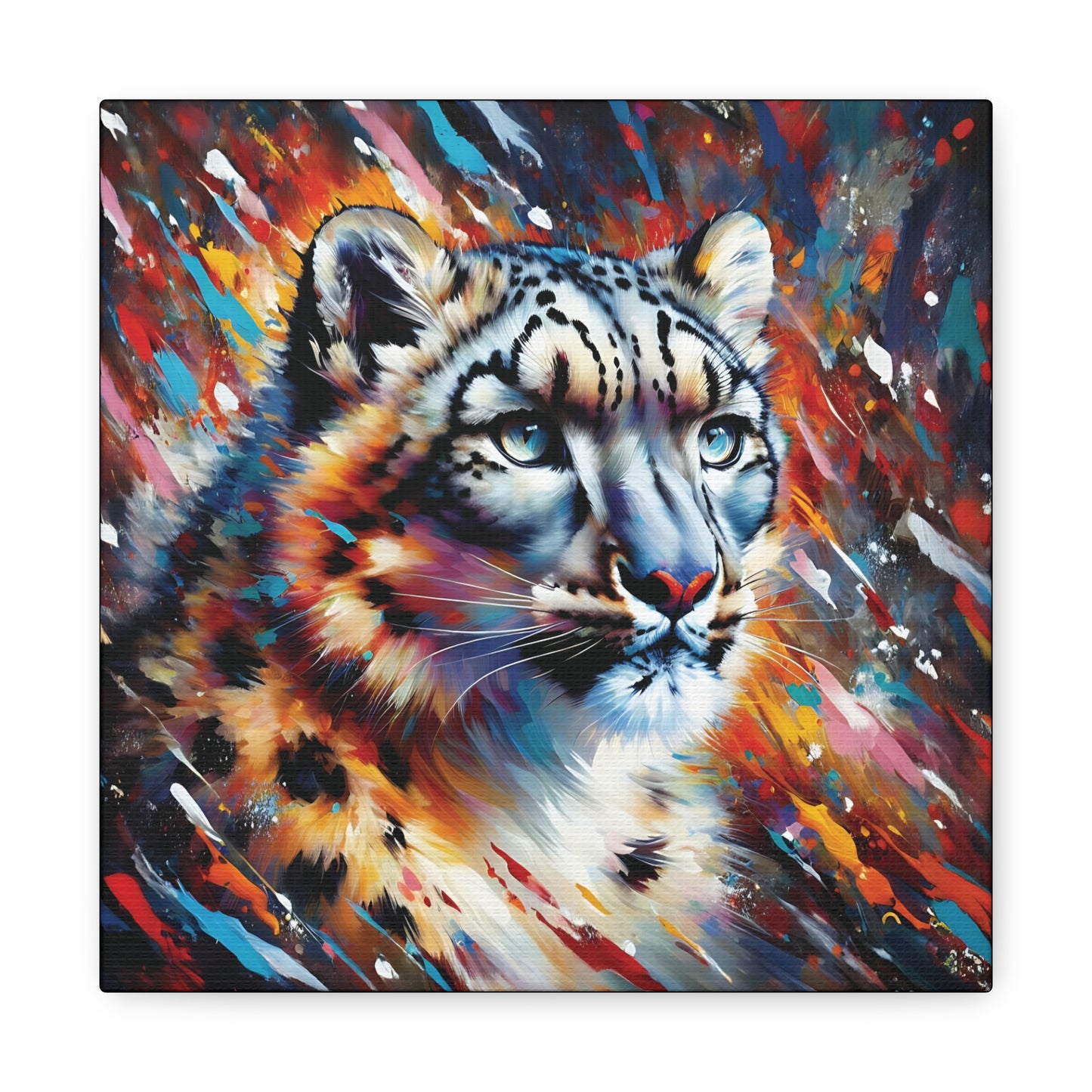 Colorful Snow Leopard Expressionist Canvas Wall Art