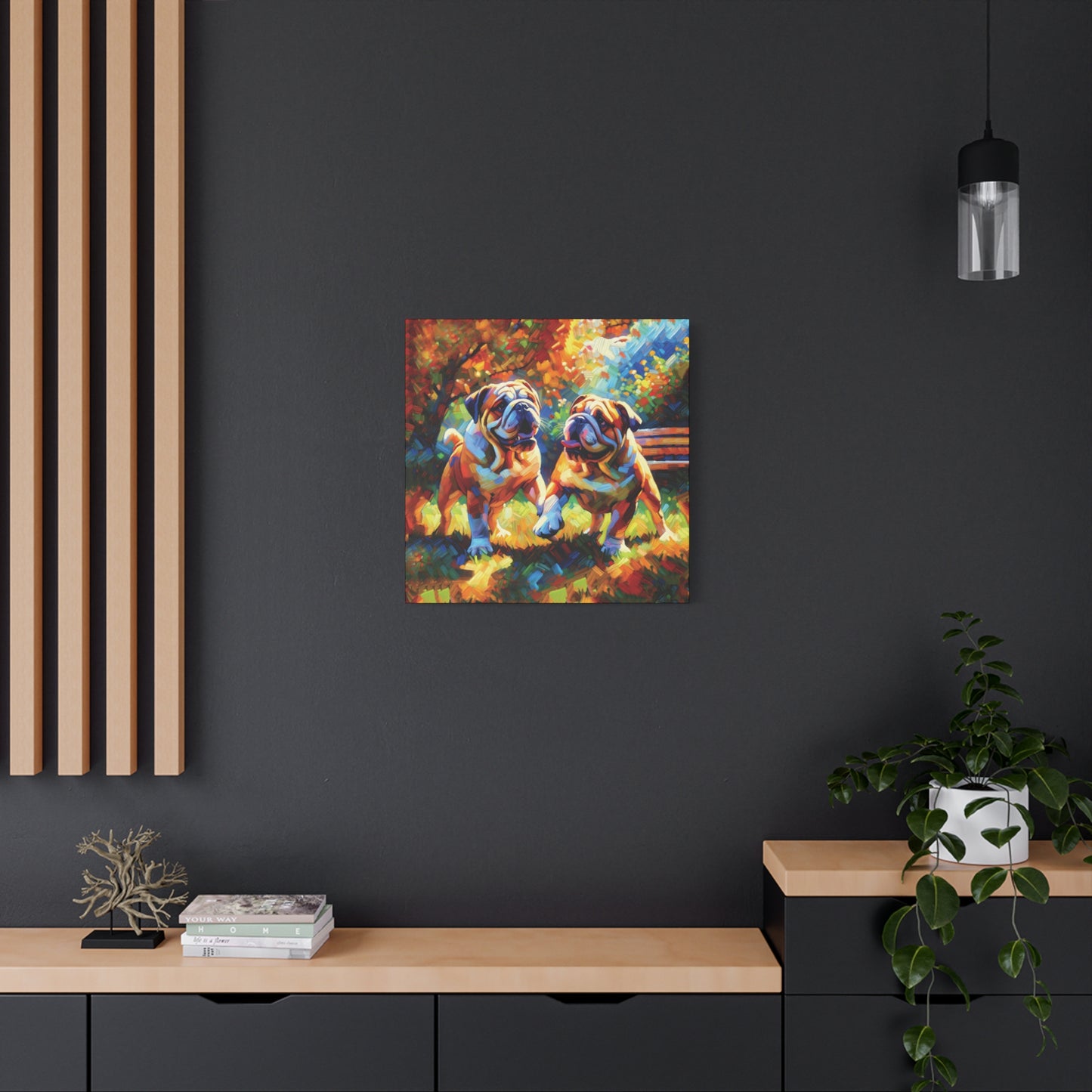 Playful Bulldogs Expressionist Canvas Art Print