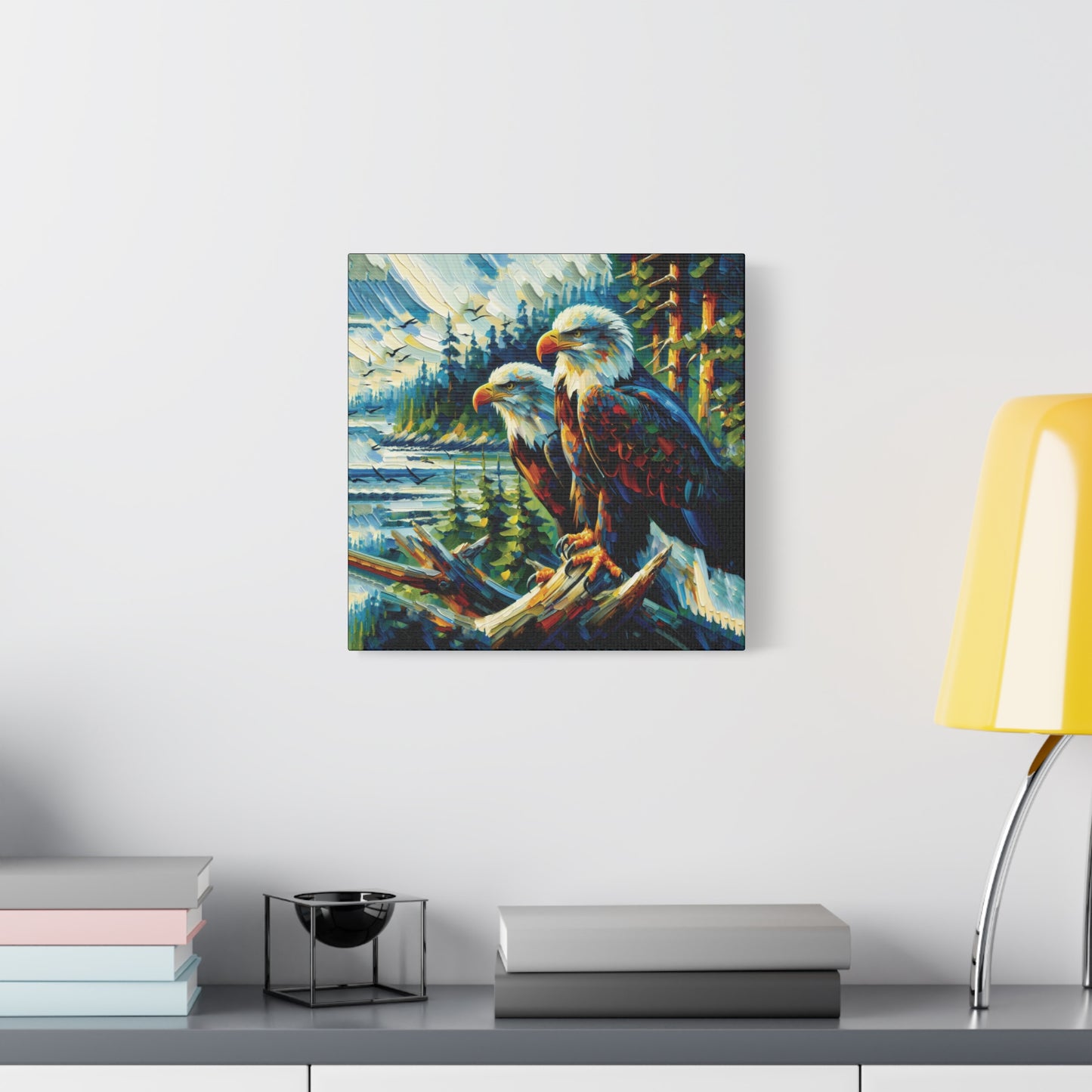 Eagle Pair Near Shore Impressionist Canvas Art Print