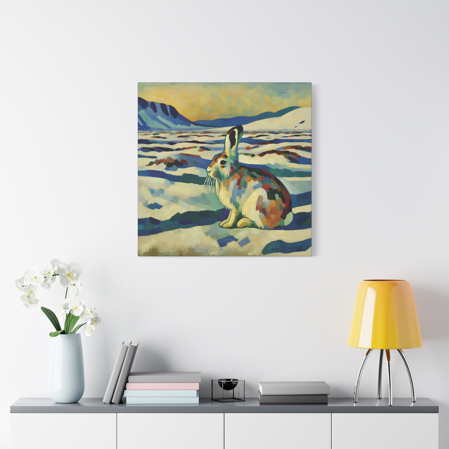 Arctic Hare on the Tundra, Expressionist Style Canvas Art Print