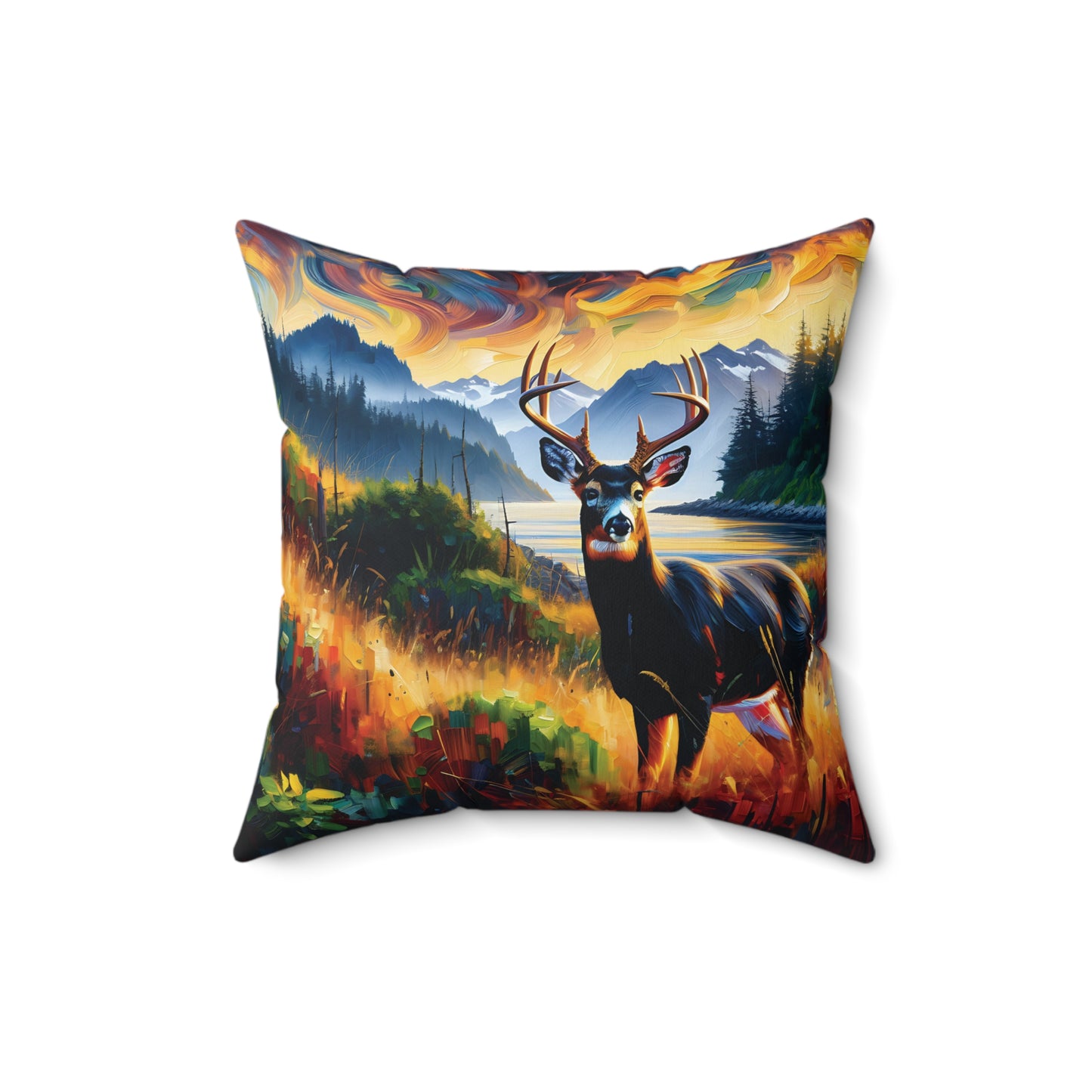 Black Tail Buck in Olympic National Park - Square Throw Pillows