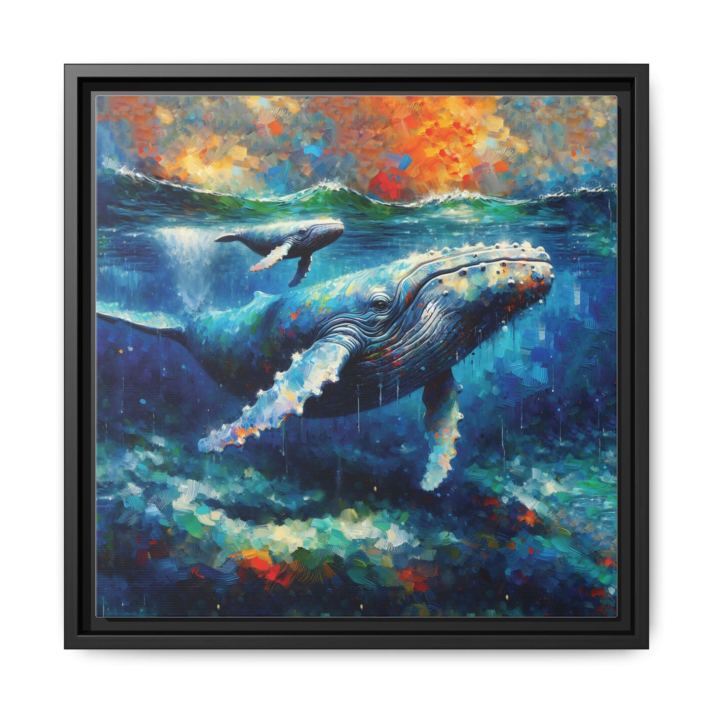 Vibrant Whale Art Canvas Print - Framed Wall Decor