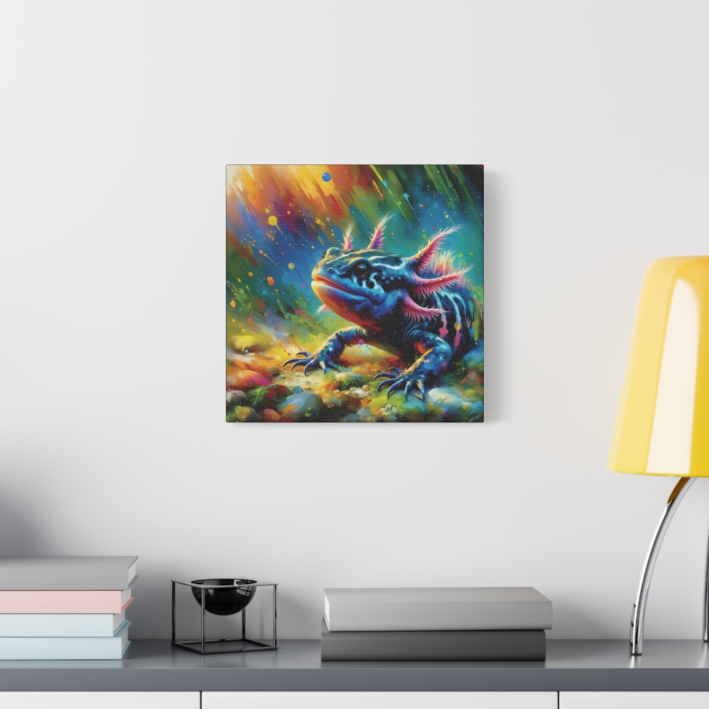 Axolotl Expressionist Art on Square Canvas