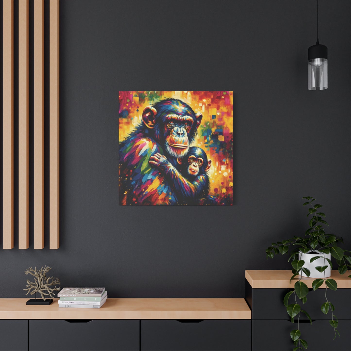 Chimpanzee with Baby Expressionist Canvas Art Print