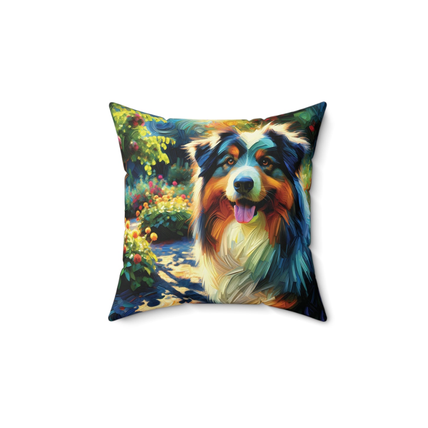 Australian Shepherd on Garden Path - Square Throw Pillows