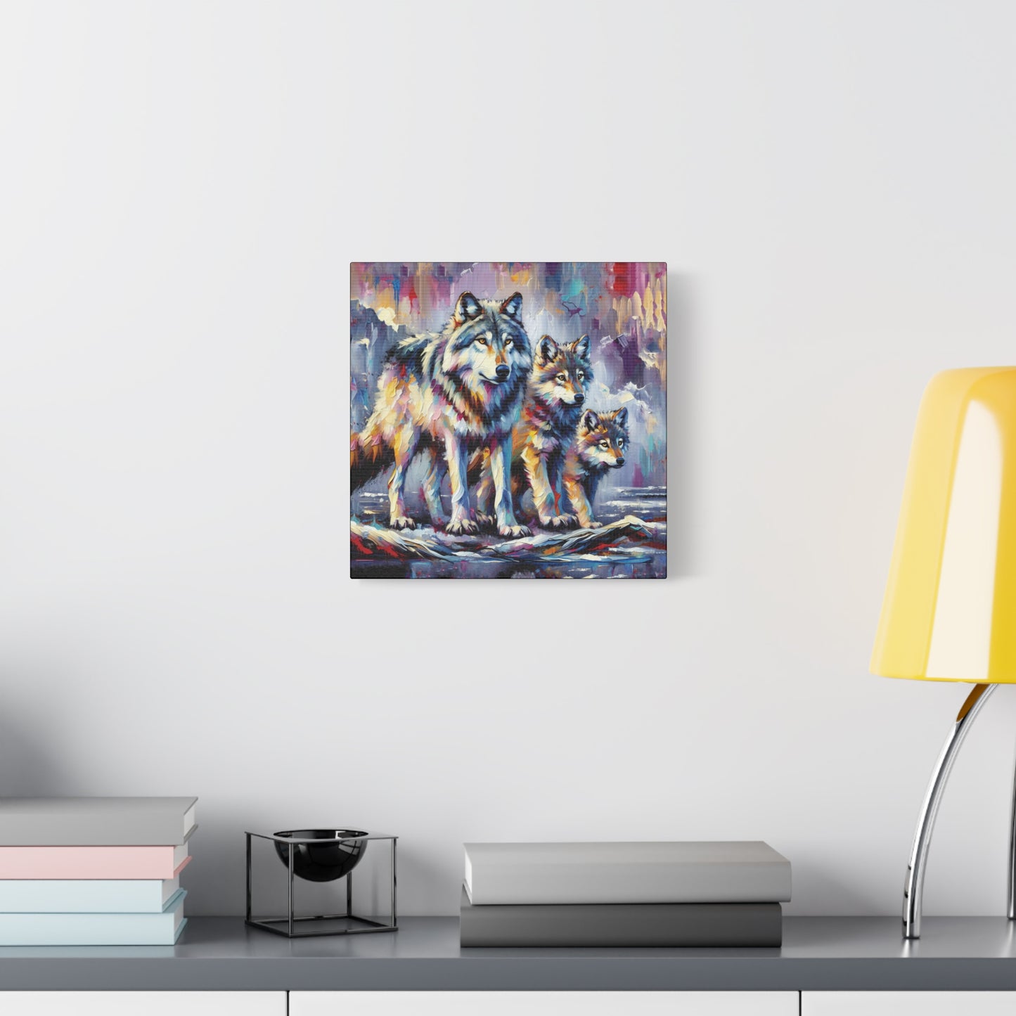 Wolf Canvas Wall Art - Wolf with Juveniles Expressionist Canvas Print