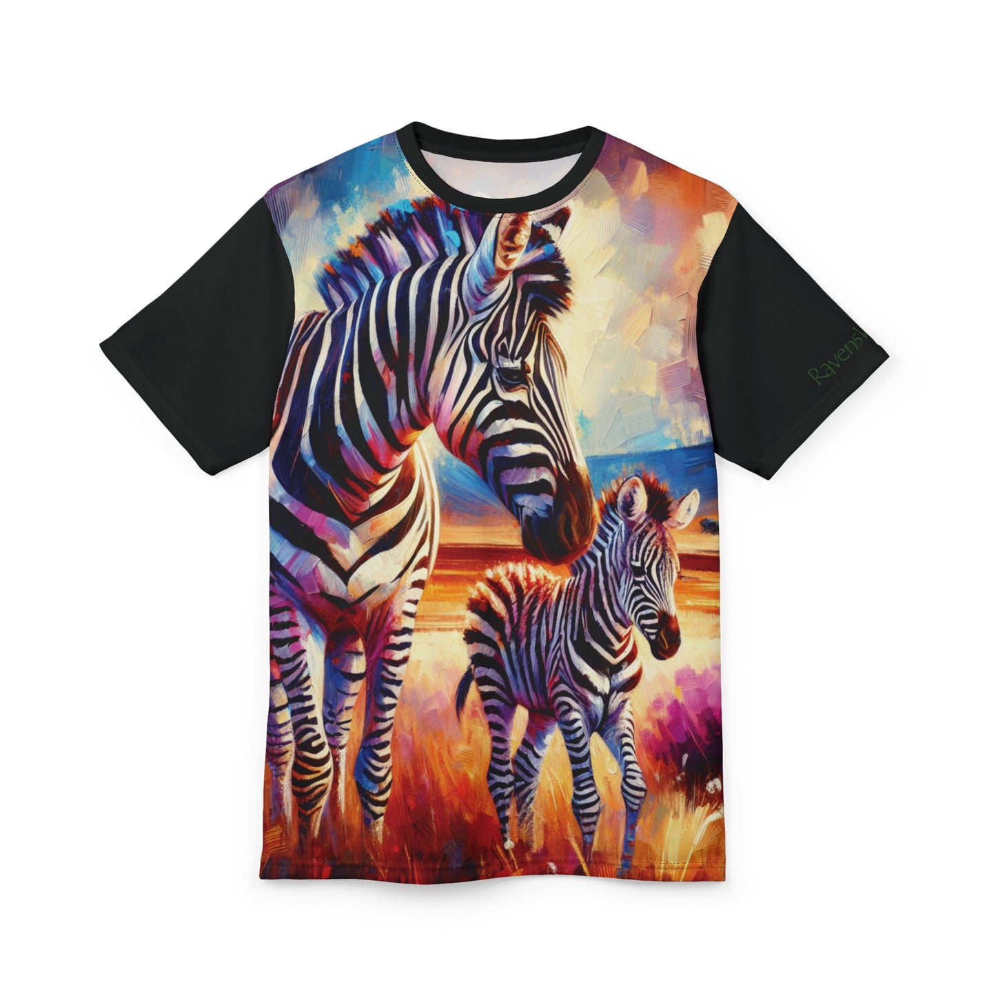 Zebra and Foal Art Tee | Colorful Unisex Cut & Sew T-Shirt, Wildlife Apparel, Unique Graphic Tee, Birthday Gift