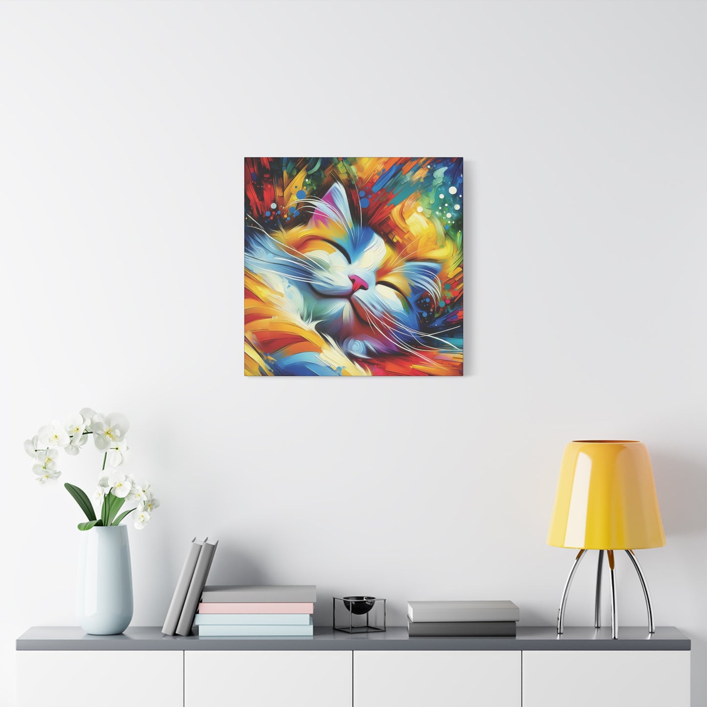 Canvas Wall Art - Happy Cat Dreams - Modern Impressionist Art Style