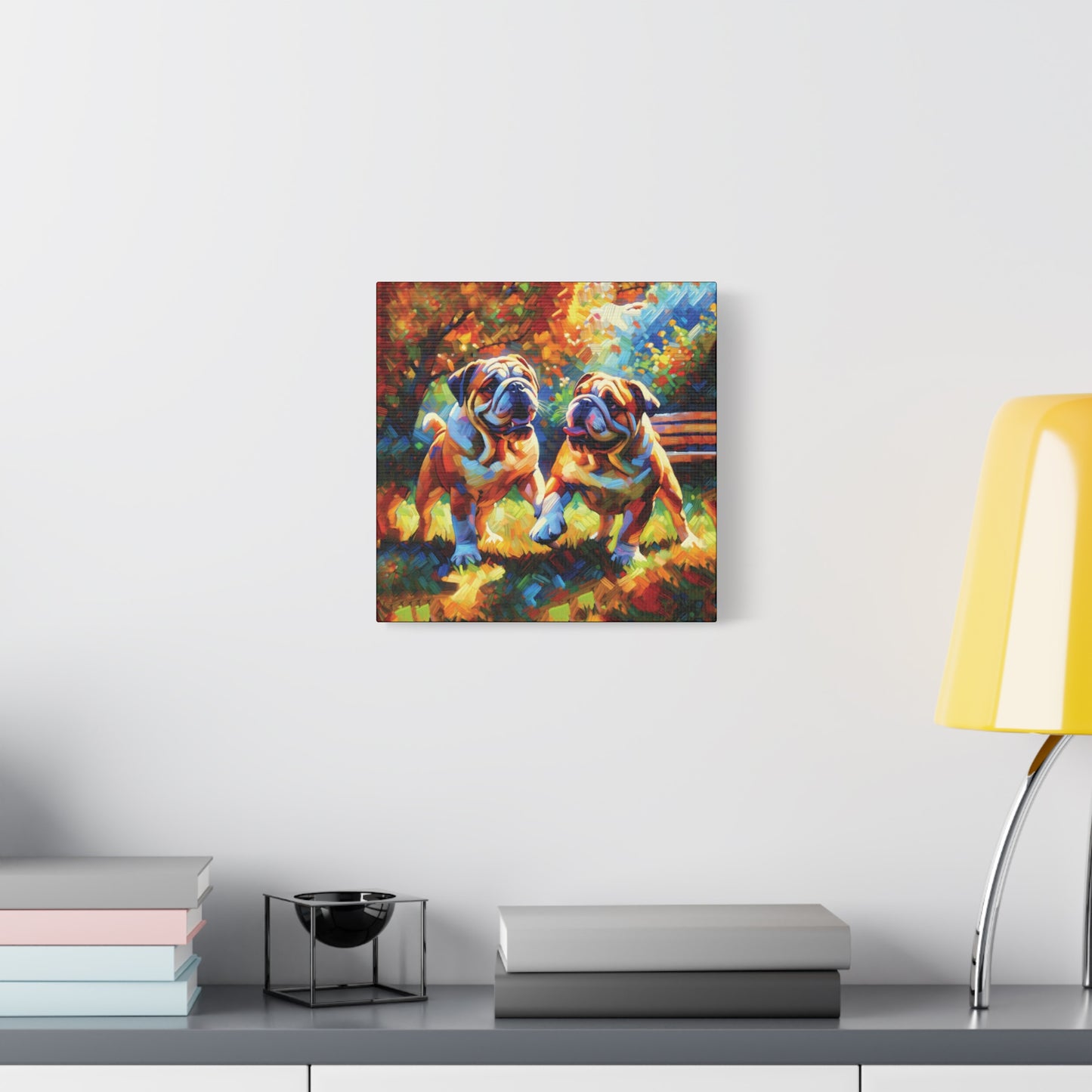 Playful Bulldogs Expressionist Canvas Art Print