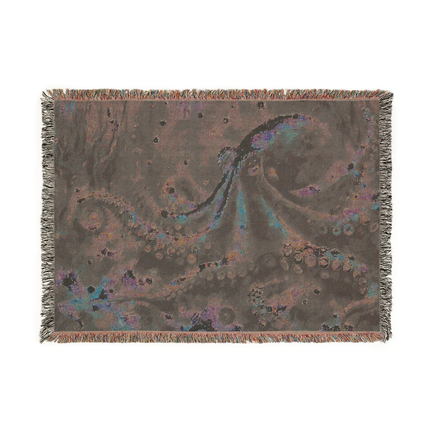 Oceanic Woven Blanket with Artistic Octopus Design, Cozy Throw for Home Decor, Nautical Gifts, Beach or Sea Lovers, Unique Wall Hanging