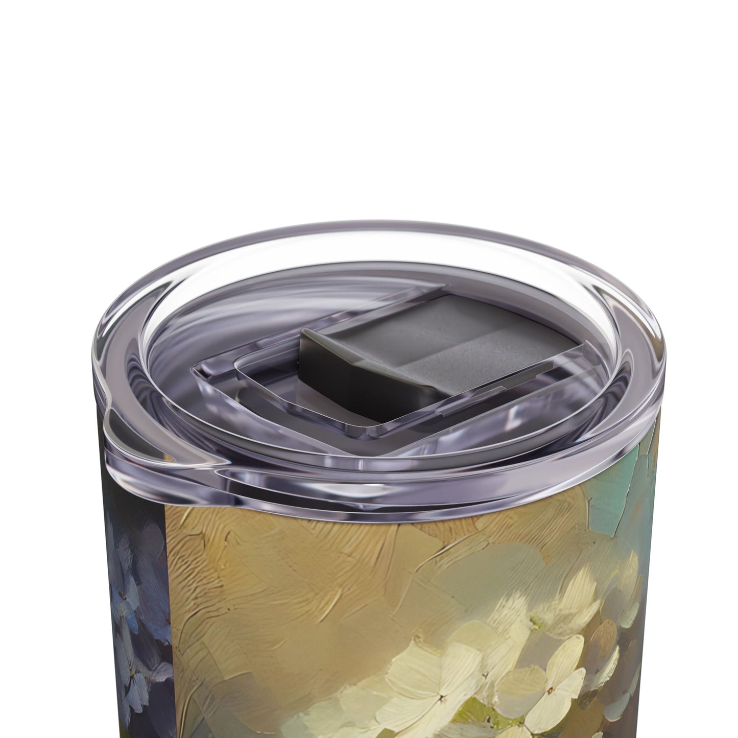 Travel Mug - The Artist's White Cat with Hydrangeas - Impressionist Art Style