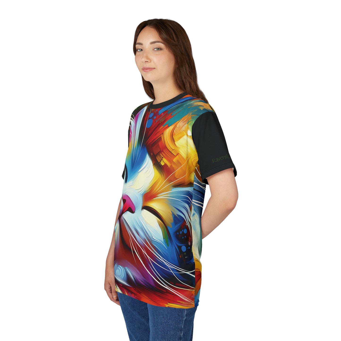 Happy Cat Dreams Vibrant Art Tee | Colorful Unisex Cut & Sew T-Shirt, Wildlife Apparel, Unique Graphic Tee, Birthday Gift