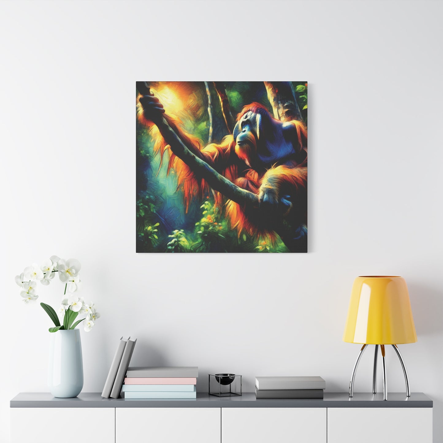 Orangutan in Tree Expressionist Canvas Art Print