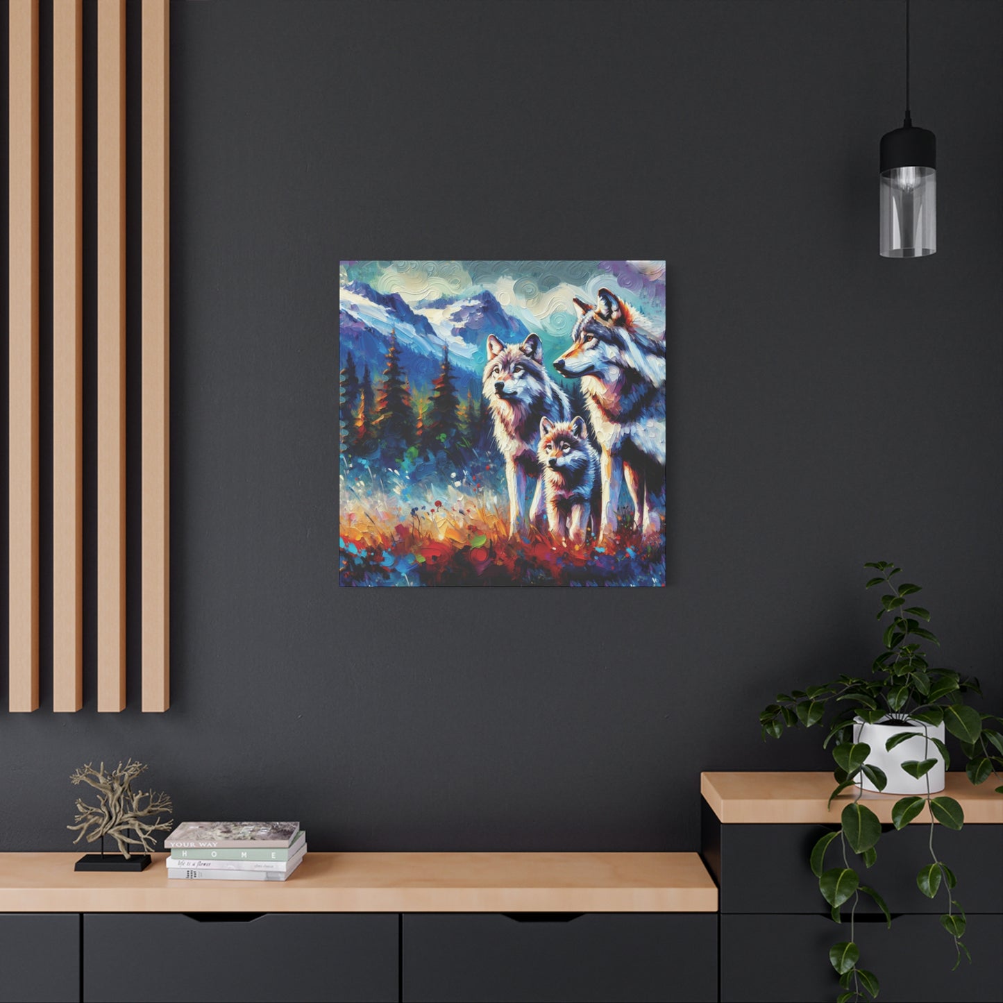 Gray Wolf Family Canvas Wall Art - Expressionist Canvas Print