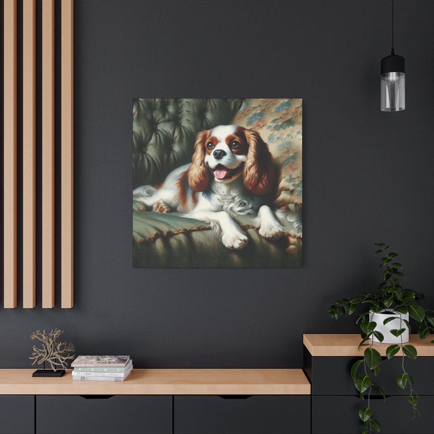 Cavalier King Charles Spaniel on Sofa Impressionist Canvas Art Print
