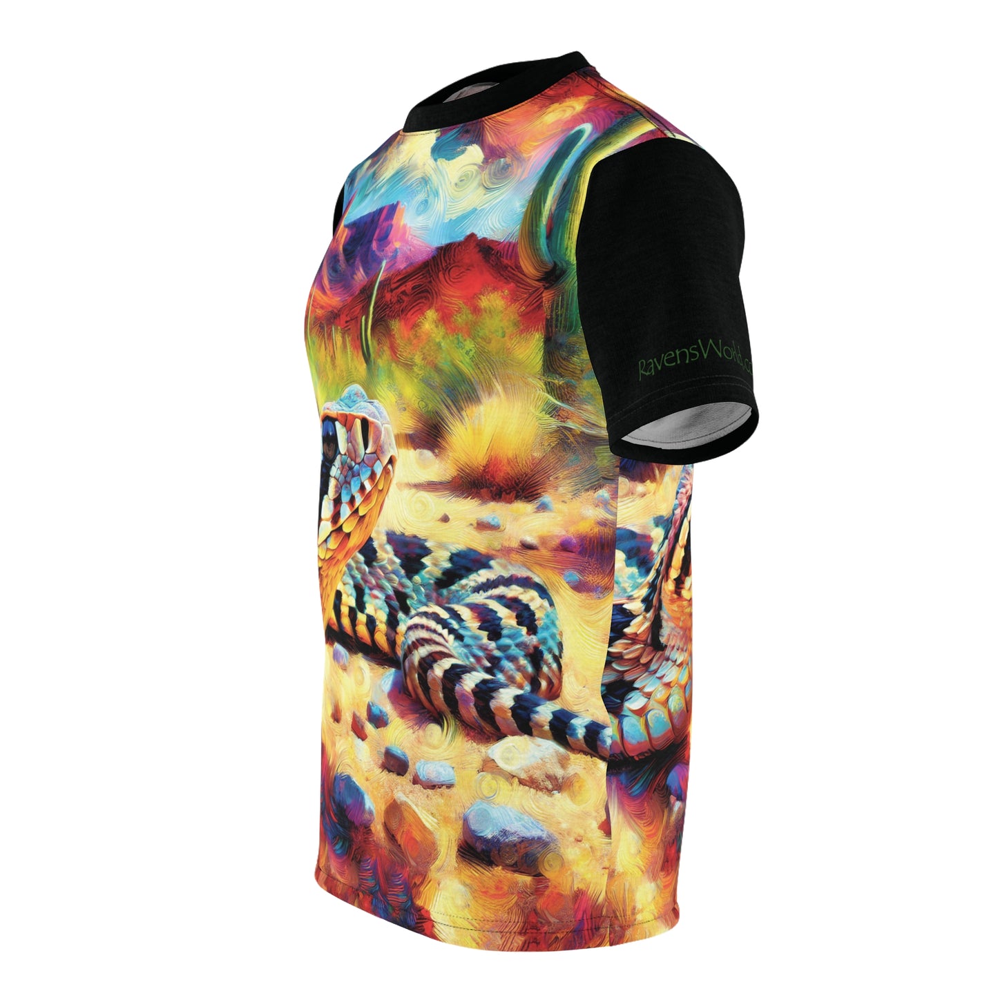Desert Rattlesnake Vibrant Art Tee | Colorful Unisex Cut & Sew T-Shirt, Wildlife Apparel, Unique Graphic Tee, Birthday Gift